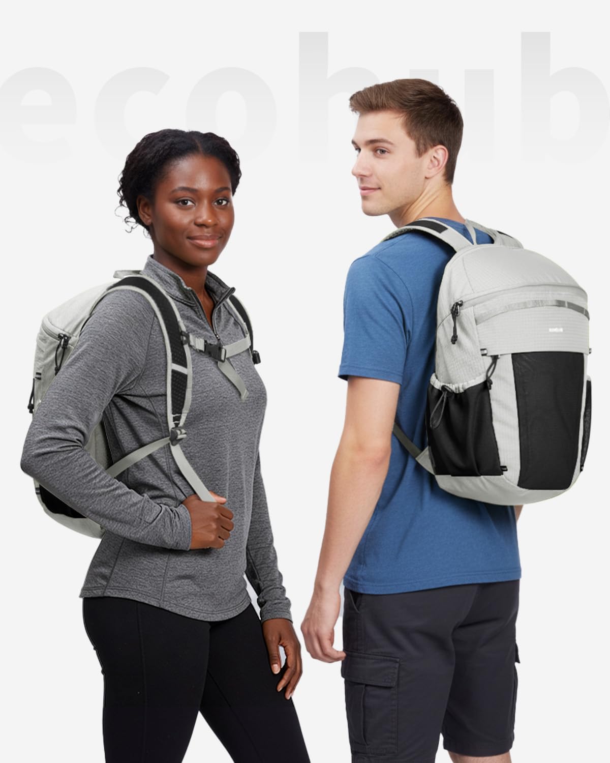 ECOHUB 15L Lightweight Casual Daypack, Packable Backpack for Daily Use, Hiking & Travel, Foldable Small Backpack with Stretch Mesh Pockets, Water-Resistant Nylon, Reflective Design - Image 3