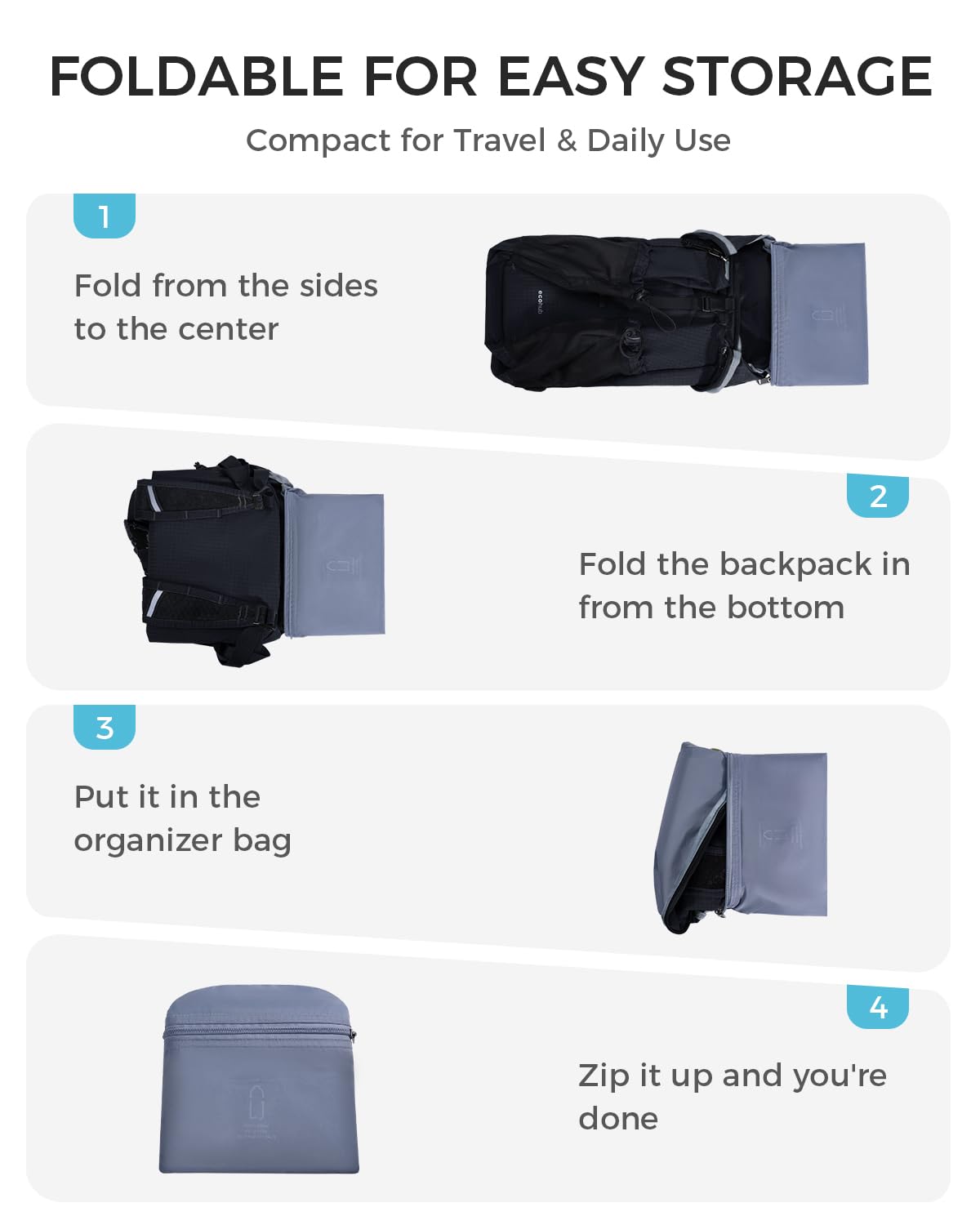 ECOHUB 15L Ultra-Lightweight Packable Backpack, Casual Daypack for Daily Use, Small Hiking & Travel, Foldable Backpack, Water-Resistant Nylon, Reflective Design - Image 3