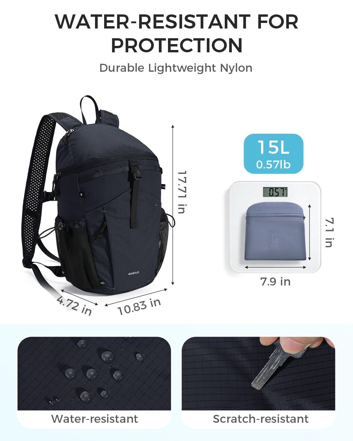 ECOHUB 15L Ultra-Lightweight Packable Backpack, Casual Daypack for Daily Use, Small Hiking & Travel, Foldable Backpack, Water-Resistant Nylon, Reflective Design - Image 6