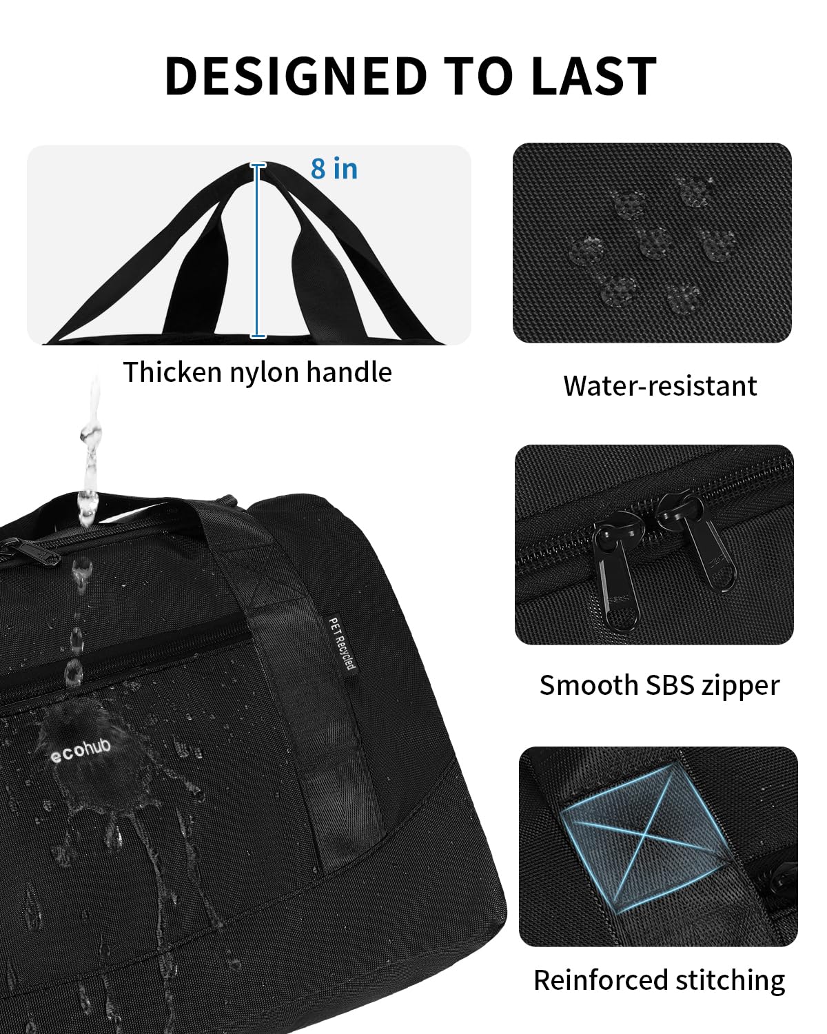 ECOHUB 16'' Personal Item Bag Mini Duffel Bag Small Travel Bag Underseat Carry on Bag for United Airlines Gym Bag for Women and Men - Image 4