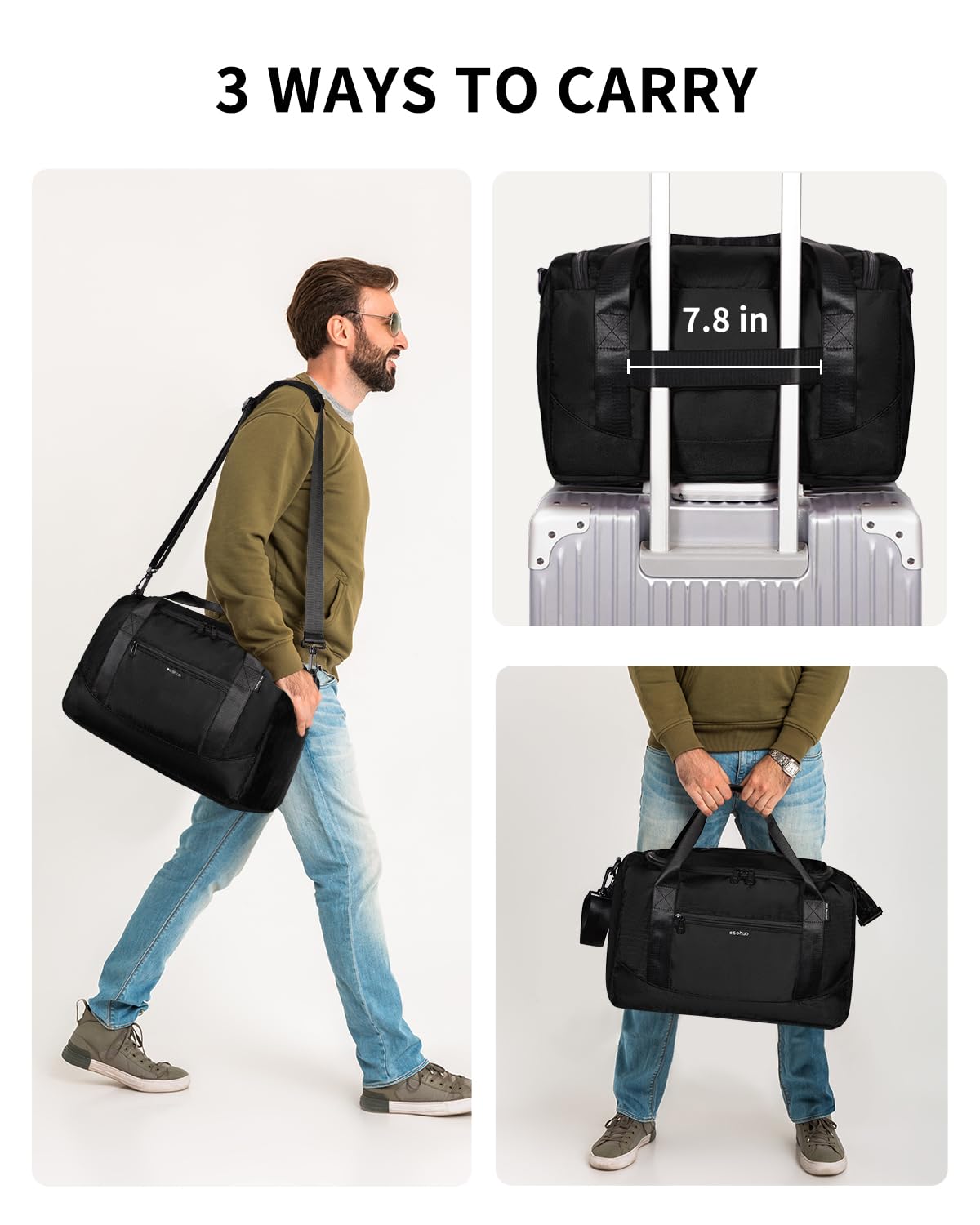 ECOHUB 16'' Personal Item Bag Mini Duffel Bag Small Travel Bag Underseat Carry on Bag for United Airlines Gym Bag for Women and Men - Image 6