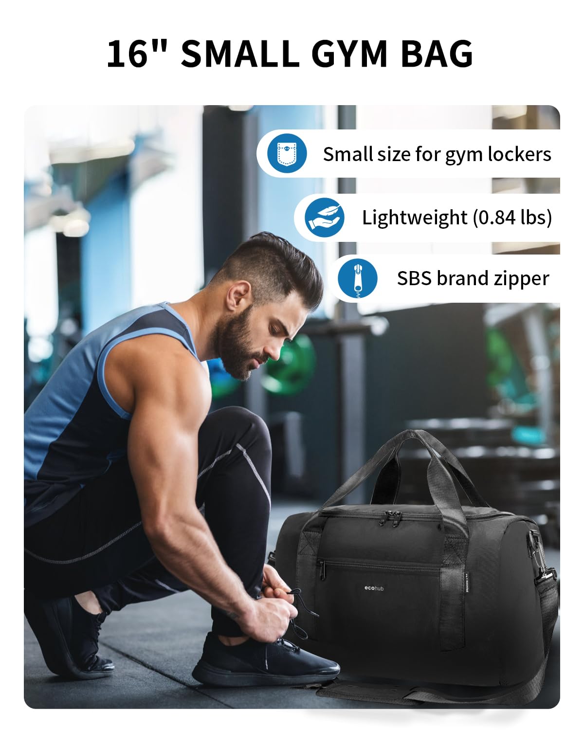 ECOHUB 16'' Personal Item Bag Mini Duffel Bag Small Travel Bag Underseat Carry on Bag for United Airlines Gym Bag for Women and Men - Image 7