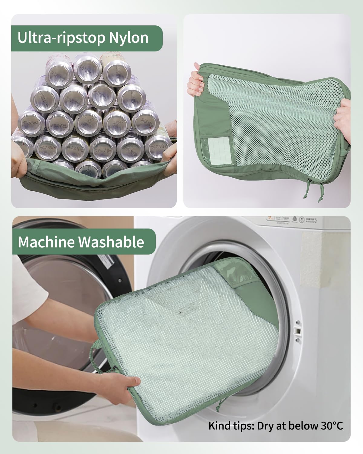 ECOHUB 4 Set Compression Packing Cubes for Travel Essentials, Suitcases Organizer Bags with Tag, Travel Bags Organizer for Luggage, Green-Compress - Image 6