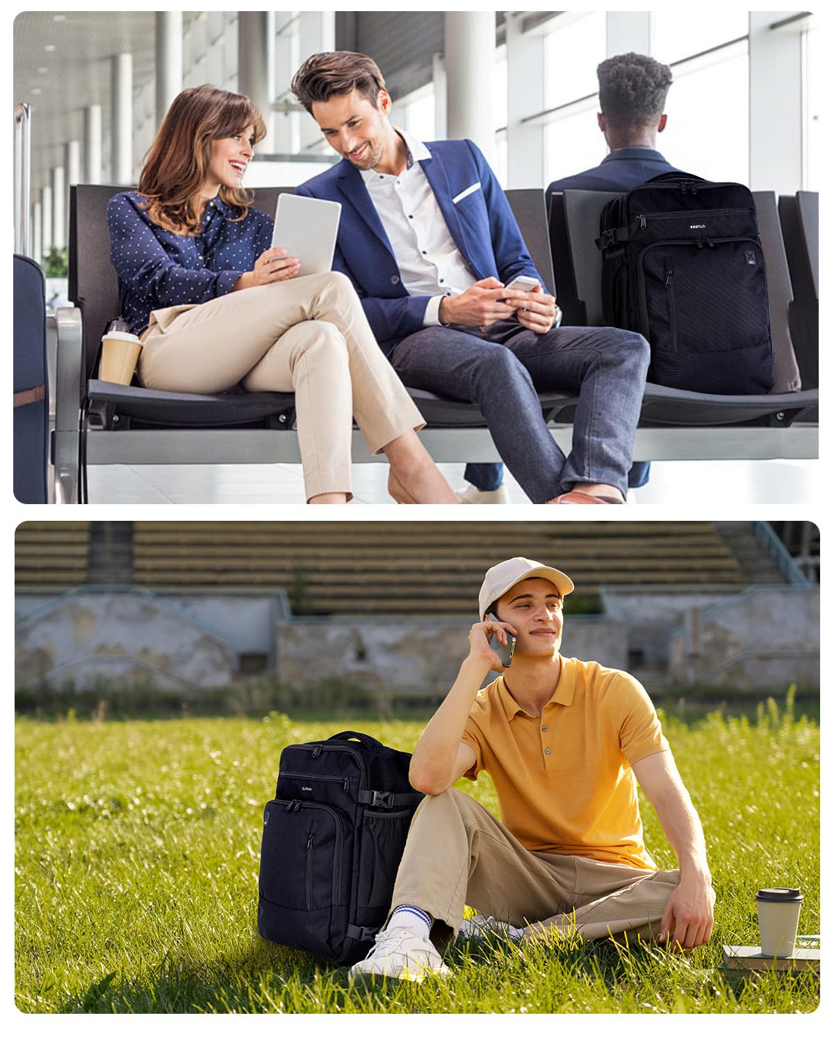 ECOHUB 17" Small Travel Backpack, United Airlines Personal Item Bag 17x10x9 with 16 Pockets, Water Resistant Rucksacks Fit 15.6" Laptop, AirTag Pocket, Lightweight Casual Daypack, 25L, Black - Image 8