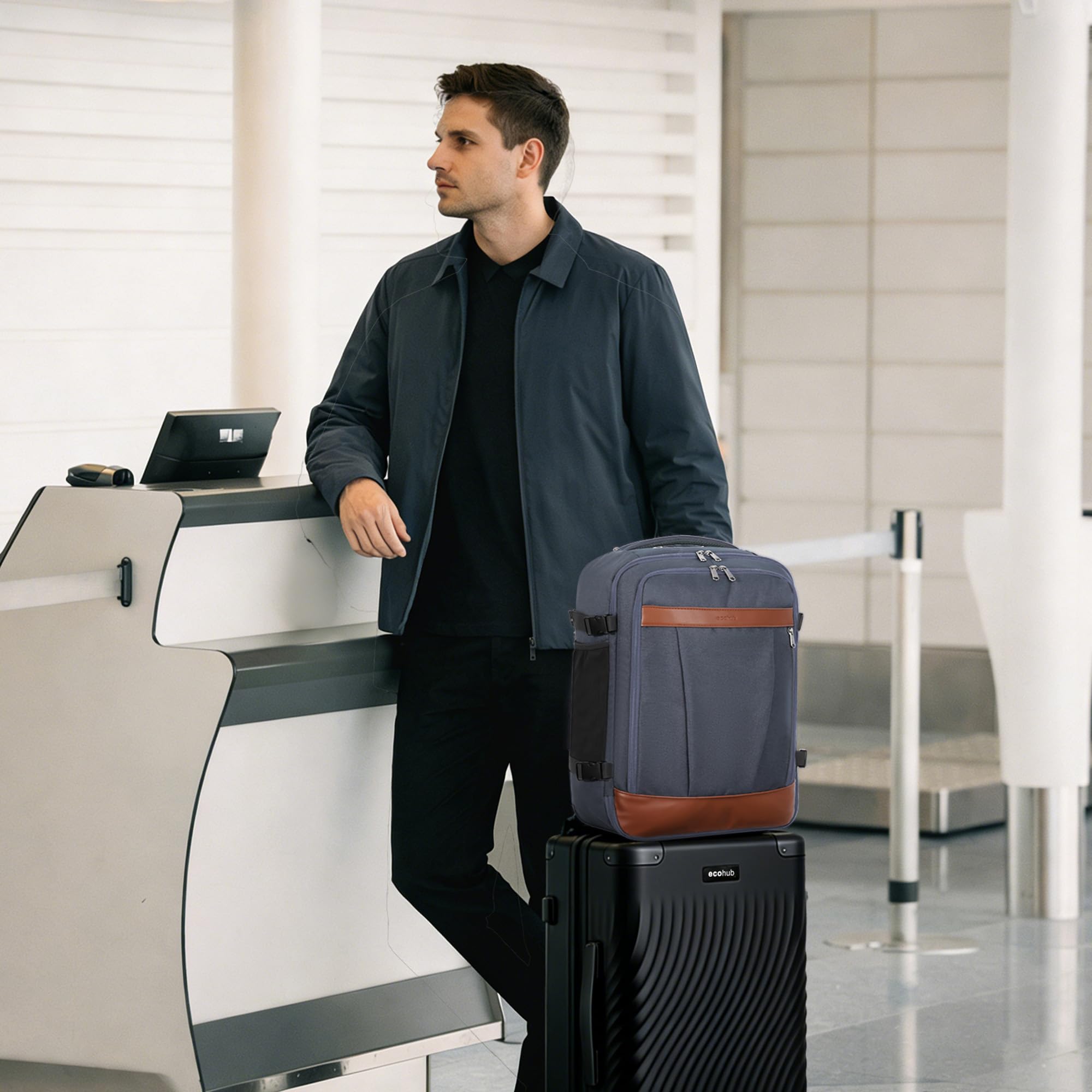 ECOHUB 17" Travel Backpack for Men United Airlines Personal Item Travel Bag TSA Friendly Business Computer Bag with USB Charging Port & Wet Compartment,Grey - Image 3