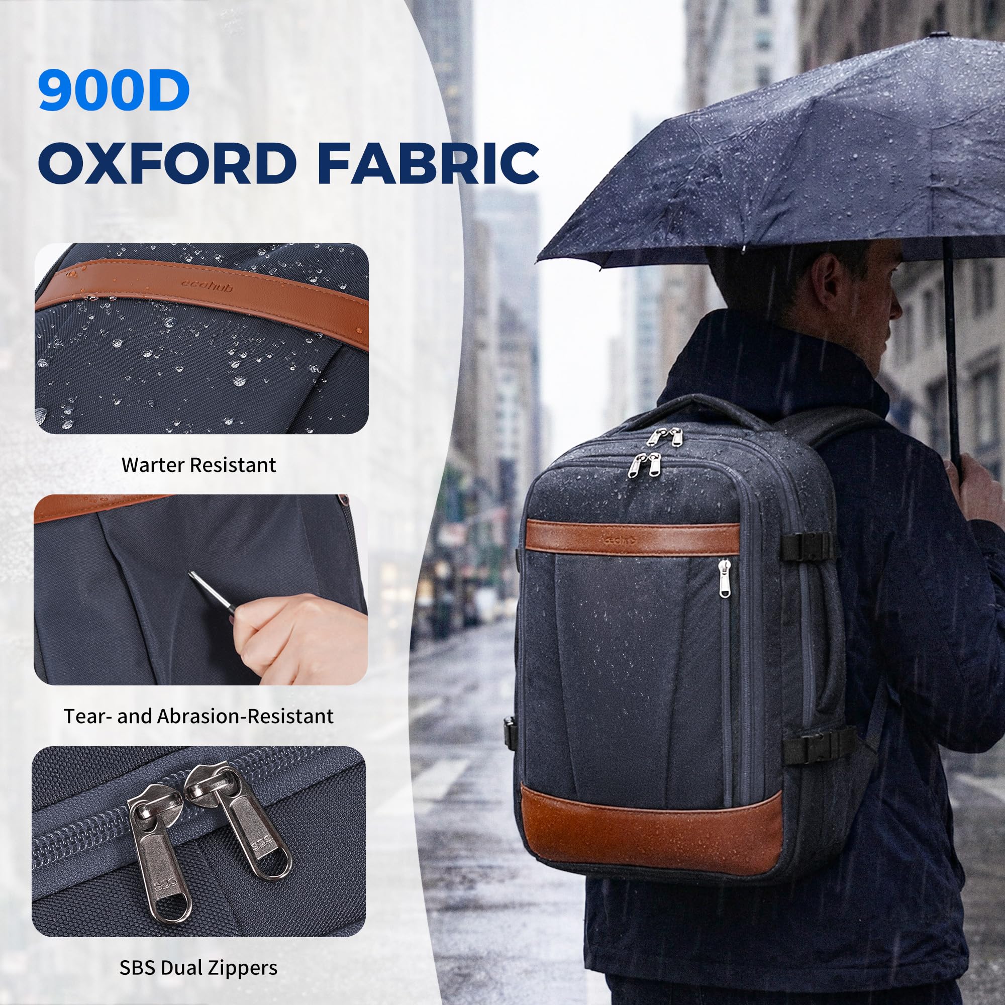 ECOHUB 17" Travel Backpack for Men United Airlines Personal Item Travel Bag TSA Friendly Business Computer Bag with USB Charging Port & Wet Compartment,Grey - Image 8