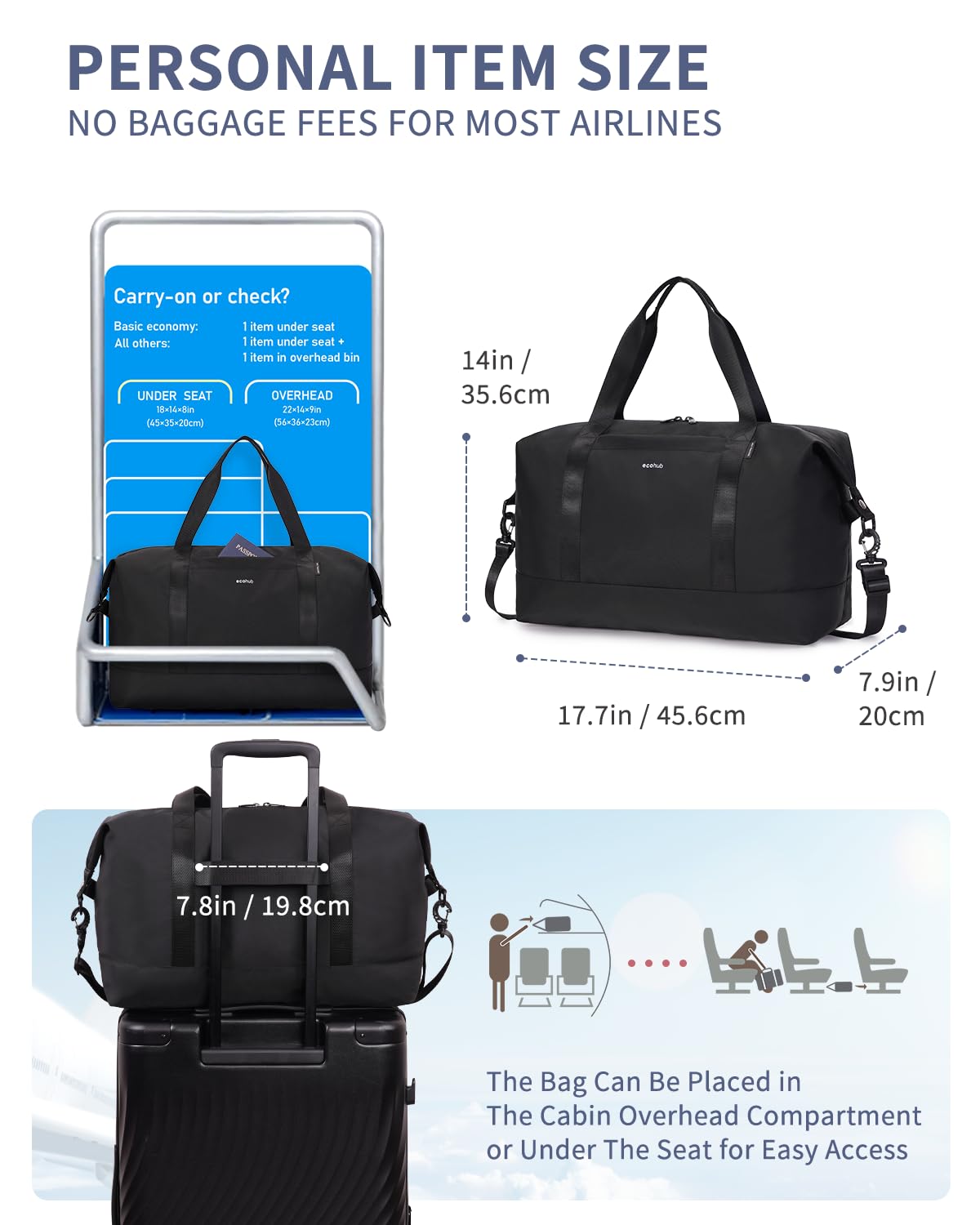 ECOHUB 17'' Travel Backpack For Women Men and Spirit Airlines Personal Item Bag 18x14x8 - Image 6