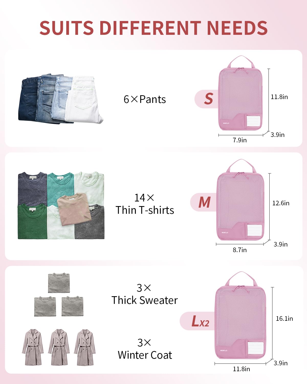 ECOHUB 4 Set Compression Packing Cubes for Travel Essentials, Suitcases Organizer Bags with Tag, Travel Bags Organizer for Luggage, Dusty Rose-Compress - Image 3