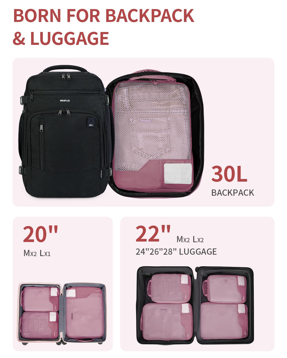 ECOHUB 4 Set Compression Packing Cubes for Travel Essentials, Suitcases Organizer Bags with Tag, Travel Bags Organizer for Luggage, Dusty Rose-Compress - Image 4
