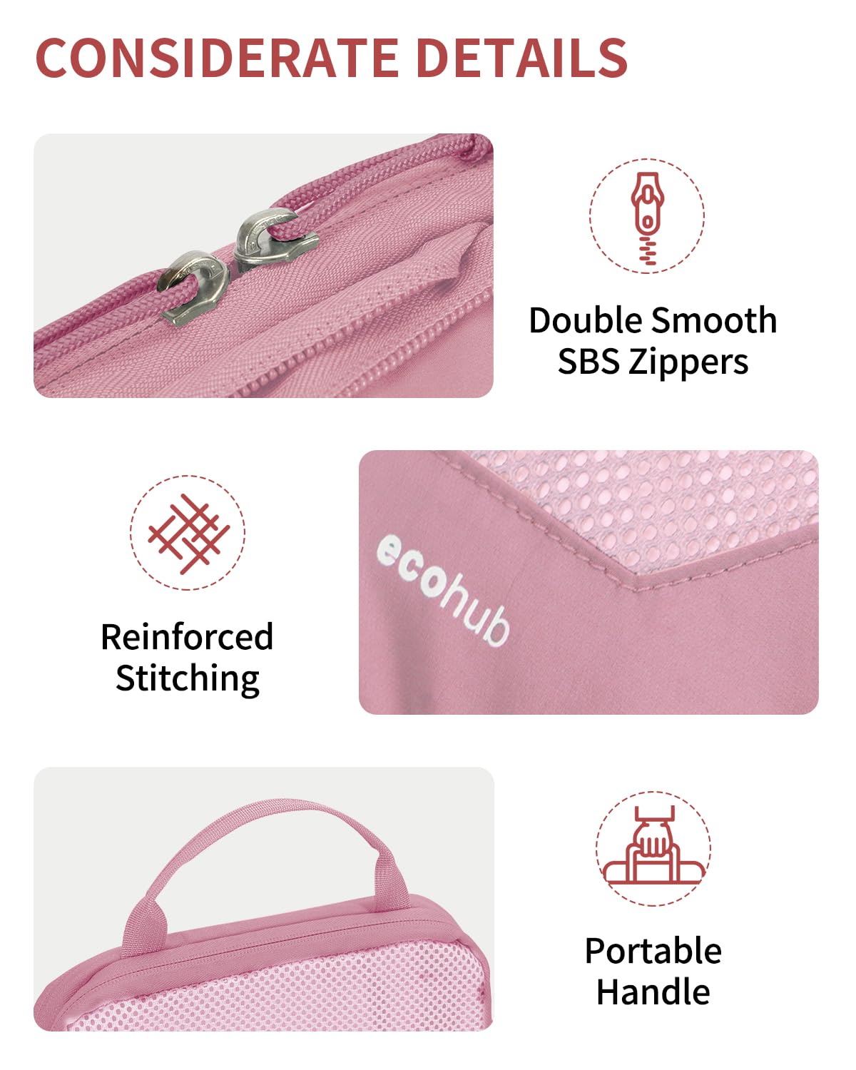 ECOHUB 4 Set Compression Packing Cubes for Travel Essentials, Suitcases Organizer Bags with Tag, Travel Bags Organizer for Luggage, Dusty Rose-Compress - Image 5