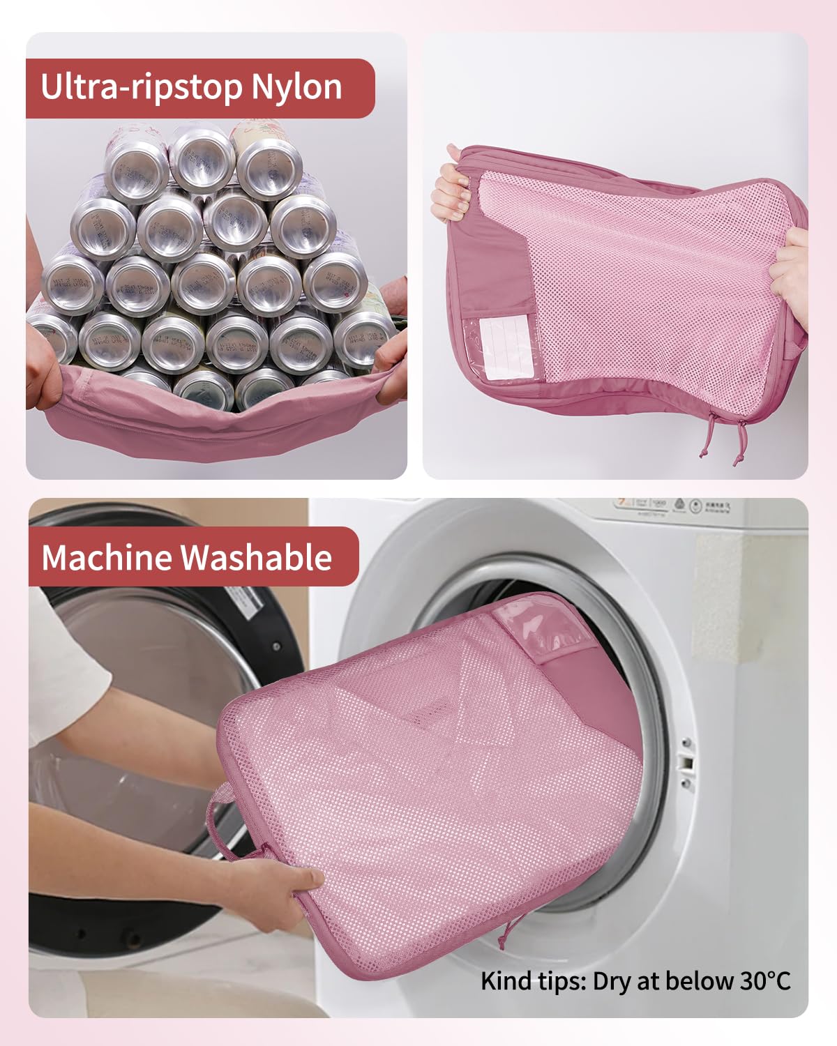 ECOHUB 4 Set Compression Packing Cubes for Travel Essentials, Suitcases Organizer Bags with Tag, Travel Bags Organizer for Luggage, Dusty Rose-Compress - Image 6