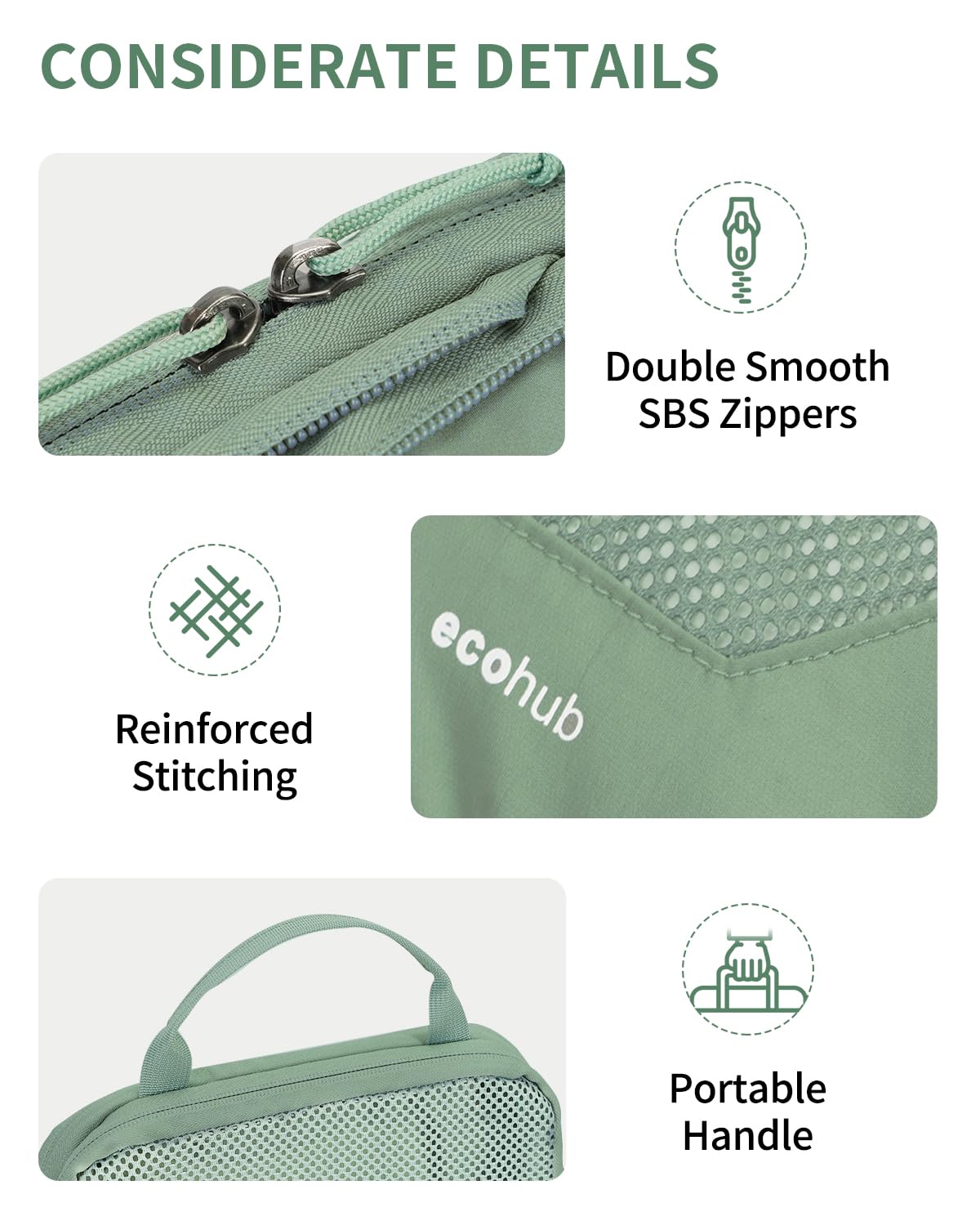 ECOHUB 4 Set Compression Packing Cubes for Travel Essentials, Suitcases Organizer Bags with Tag, Travel Bags Organizer for Luggage, Green-Compress - Image 5