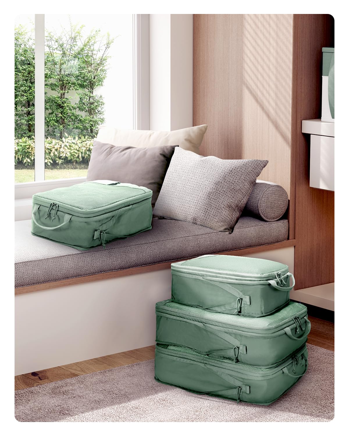 ECOHUB 4 Set Compression Packing Cubes for Travel Essentials, Suitcases Organizer Bags with Tag, Travel Bags Organizer for Luggage, Green-Compress - Image 9