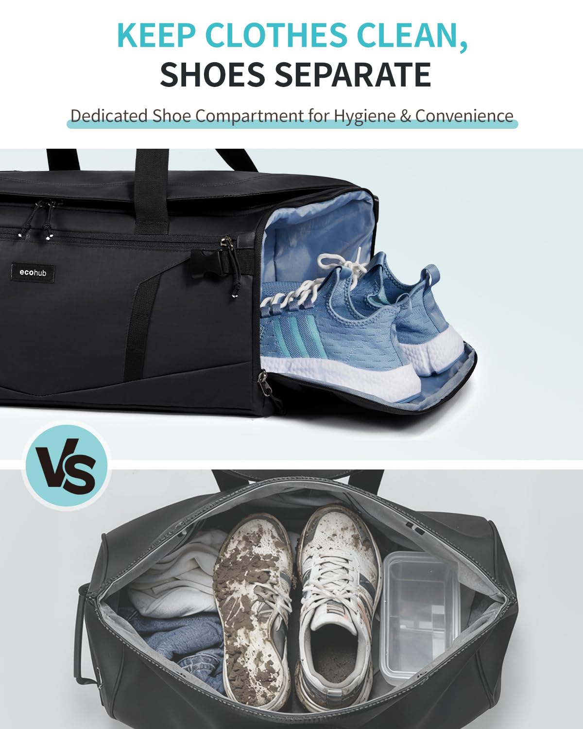 ECOHUB 40L Gym Bag for Women Men Water Resistant Sports Duffle Bag with Shoe Compartment & Wet Pocket, Travel Weekender Camping Backpack - Image 3