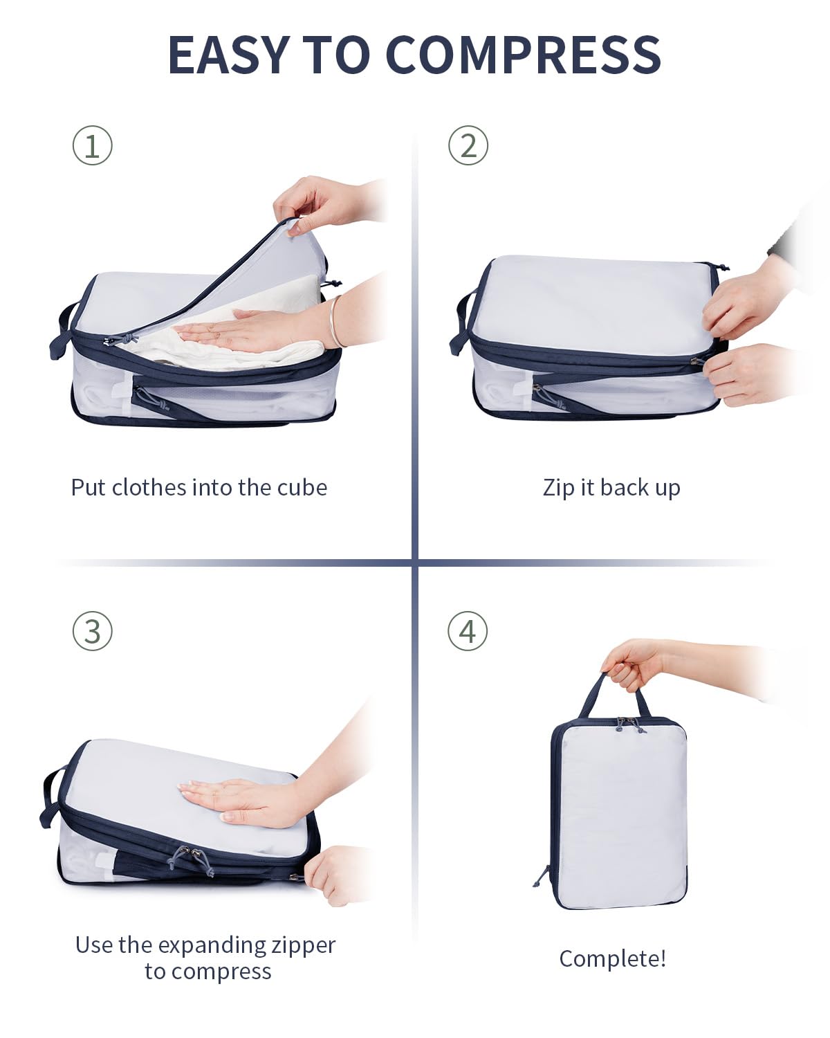 ECOHUB 6 Set Compression Packing Cubes, Lightweight Cruise Ship Vacation Travel Essentials, Durable Travel Accessories for Suitcase Luggage Organizer Bags Set with YKK Zippers Shoe Bag, Dark Blue - Image 6