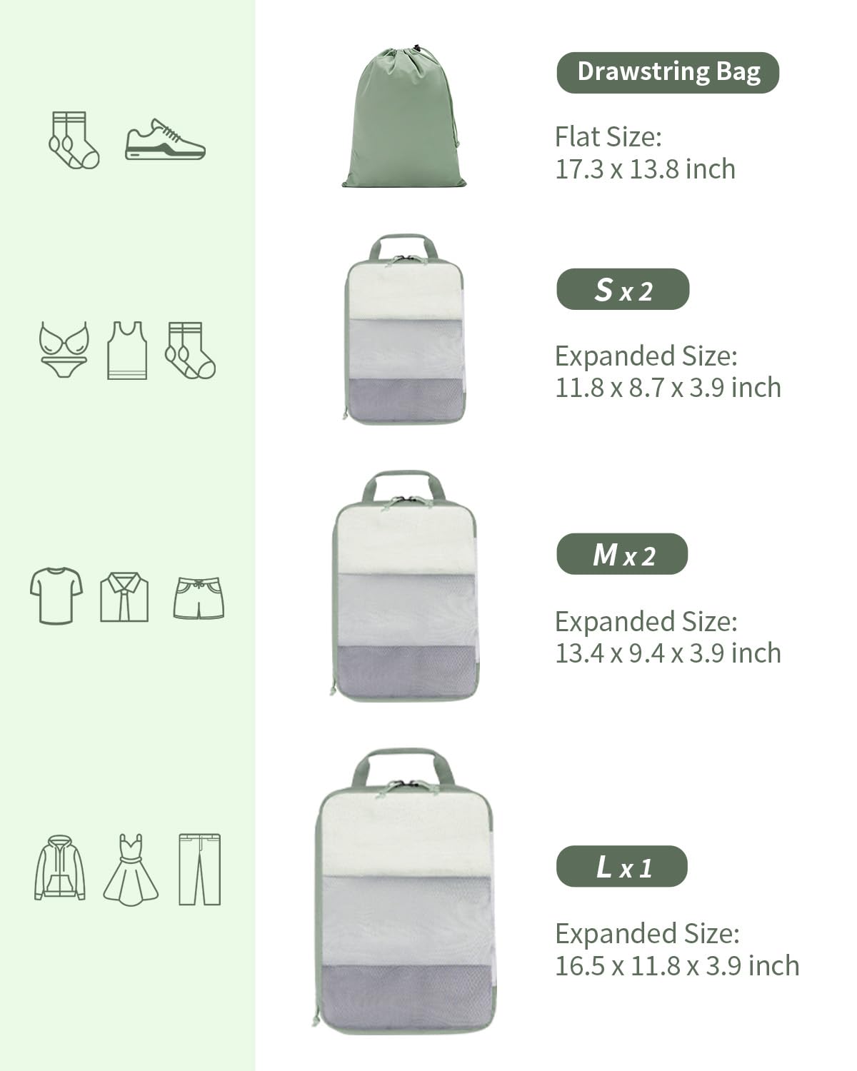 ECOHUB 6 Set Compression Packing Cubes, Lightweight Vacation Travel Essentials, Durable Travel Accessories for Suitcase Carry On Luggage Organizer Bags Set with YKK Zippers Shoe Bag, Green - Image 4