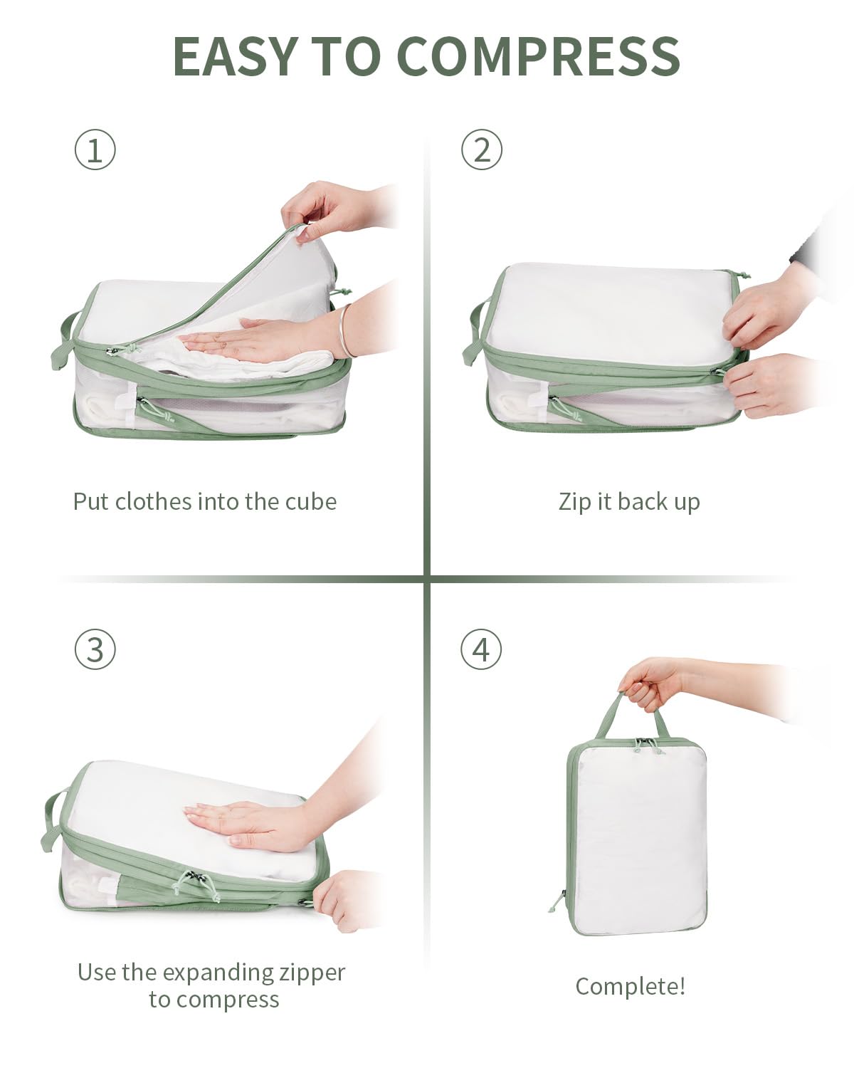 ECOHUB 6 Set Compression Packing Cubes, Lightweight Vacation Travel Essentials, Durable Travel Accessories for Suitcase Carry On Luggage Organizer Bags Set with YKK Zippers Shoe Bag, Green - Image 6