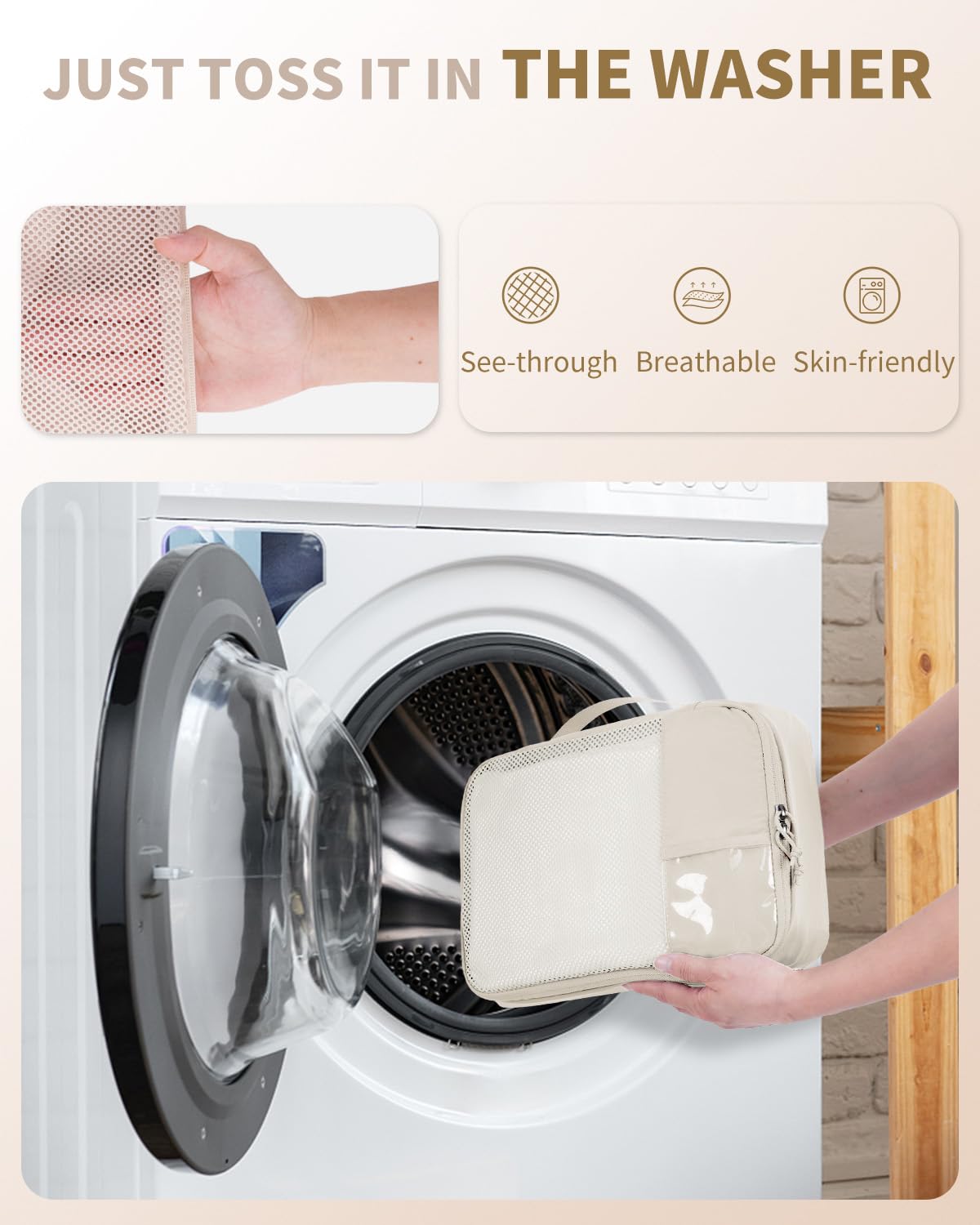 ECOHUB 6 Set Packing Cubes for Travel Durable Suitcase Organizer Bags Set with Personalized Tag Travel Essentials with Shoe Bag Traveling Accessories for Luggage Machine Washable, Beige - Image 7