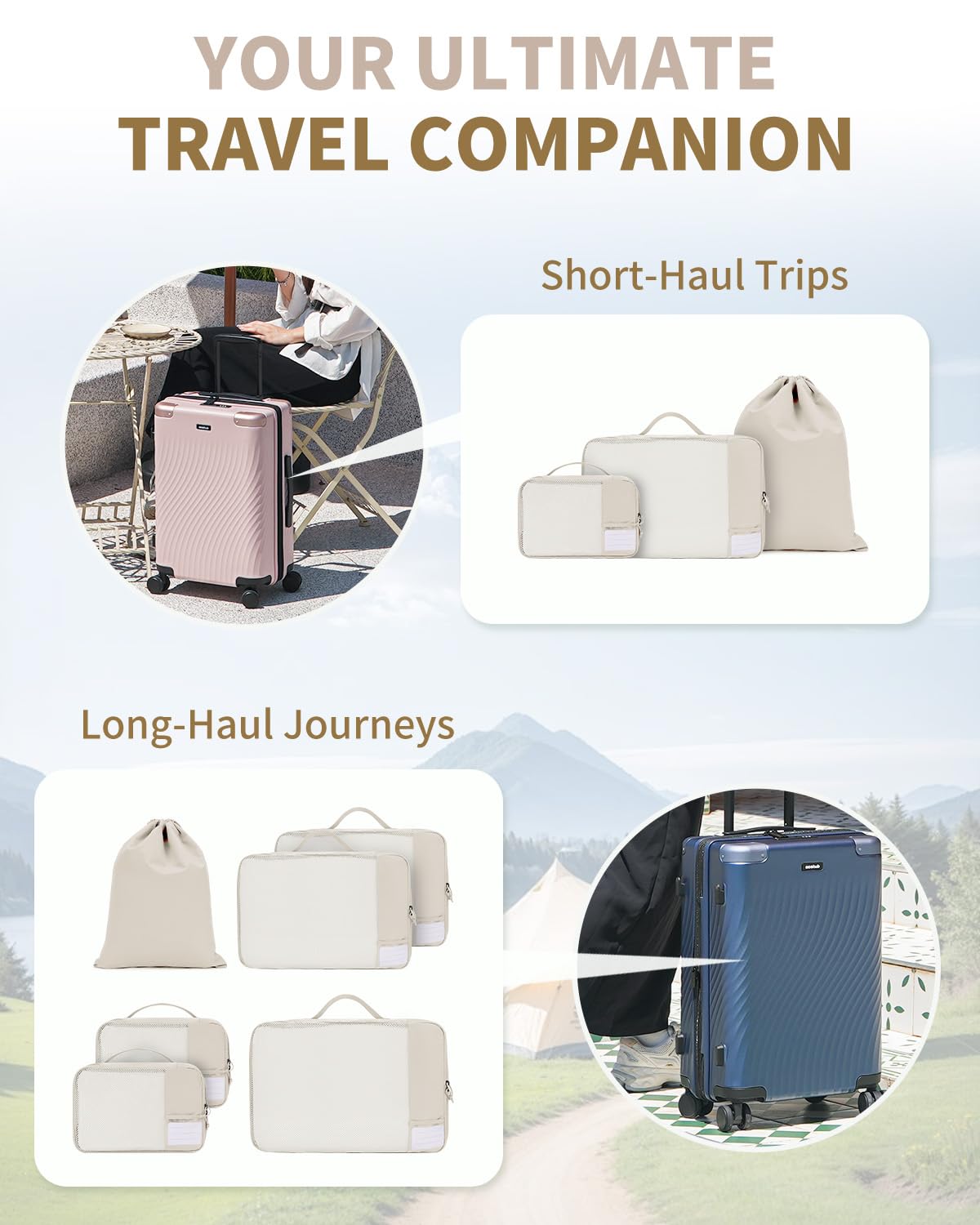 ECOHUB 6 Set Packing Cubes for Travel Durable Suitcase Organizer Bags Set with Personalized Tag Travel Essentials with Shoe Bag Traveling Accessories for Luggage Machine Washable, Beige - Image 8