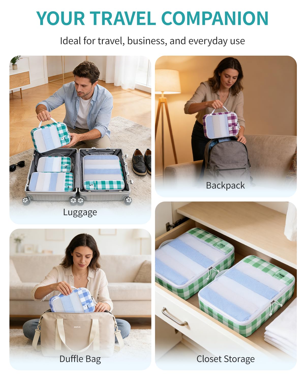 ECOHUB 6 Set Packing Cubes for Travel Suitcase Organizer Bags for Luggage Lightweight Carry On Suitcase with Lable & Personalized Tag - Image 6