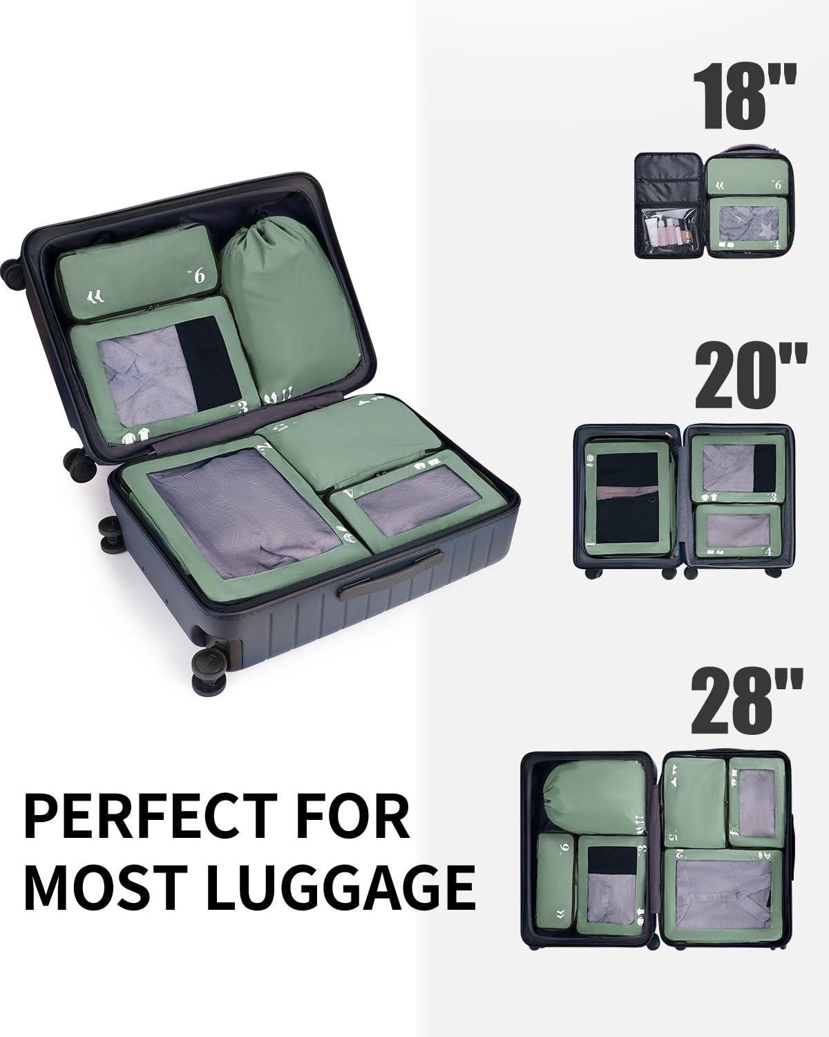 ECOHUB 7 Set Packing Cubes Tear-Resistant Luggage Packing Organizers with Number Icon for Travel Accessories Luggage Suitcase Machine Washable Packing Cubes (Green) - Image 7