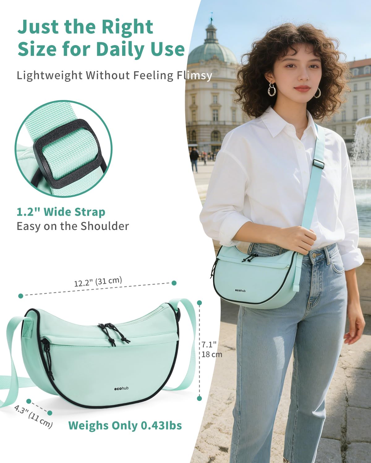 ECOHUB Anti Theft Crossbody Bag for Women & Men, Lightweight Nylon Crescent Shoulder Bag with RFID Pocket, Adjustable Strap - Image 6