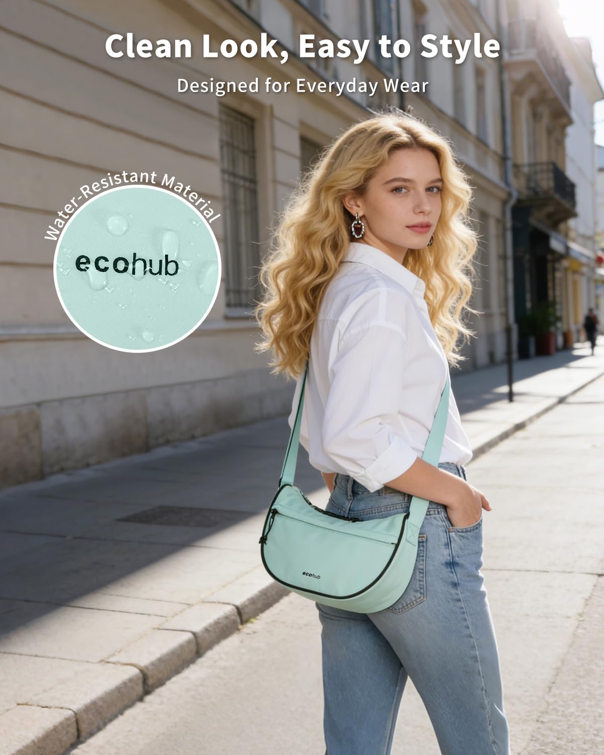 ECOHUB Anti Theft Crossbody Bag for Women & Men, Lightweight Nylon Crescent Shoulder Bag with RFID Pocket, Adjustable Strap - Image 8