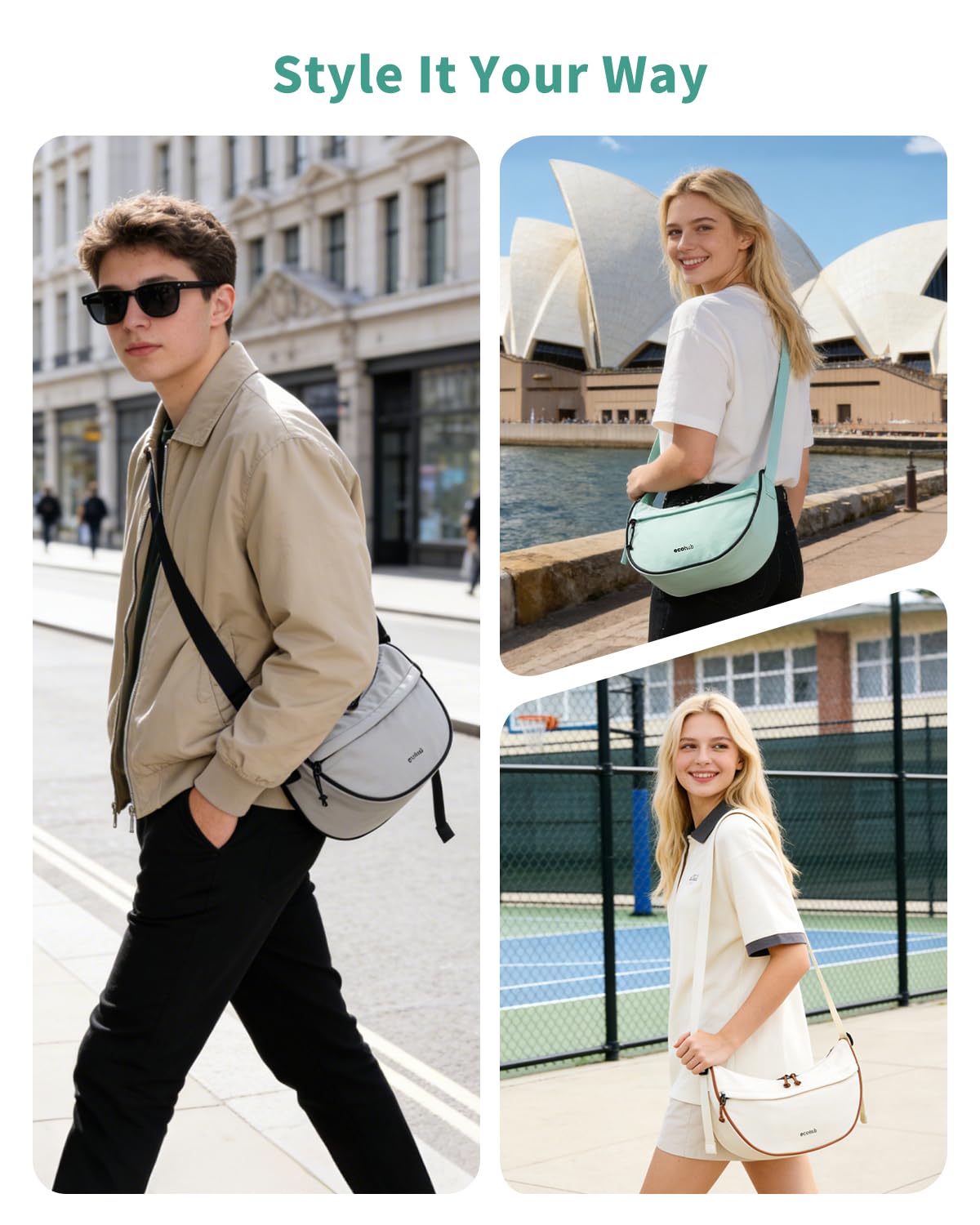 ECOHUB Anti Theft Crossbody Bag for Women & Men, Lightweight Nylon Crescent Shoulder Bag with RFID Pocket, Adjustable Strap - Image 9