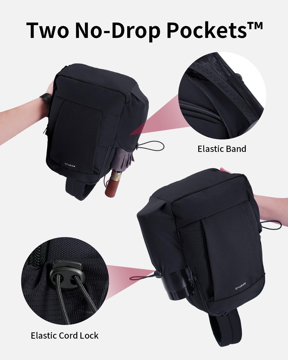 ECOHUB Anti-Theft Crossbody Bag Men Women, RFID Blocking Lightweight Sling Backpack Eco-Friendly with 9 Pockets Sturdy SBS Zippers Water Resistant for Travel Work Hiking Outdoor, Black - Image 4