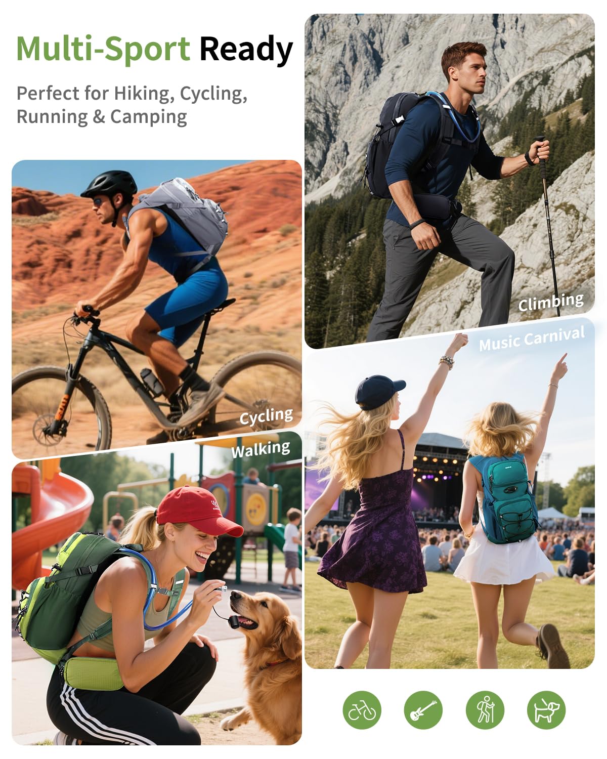 ECOHUB Hydration Backpack for Men Women, 20L Lightweight Hiking Daypack Cycling Backpack with 2L Water Bladder, Insulated Hydration Pack with Waist Pack - Image 6