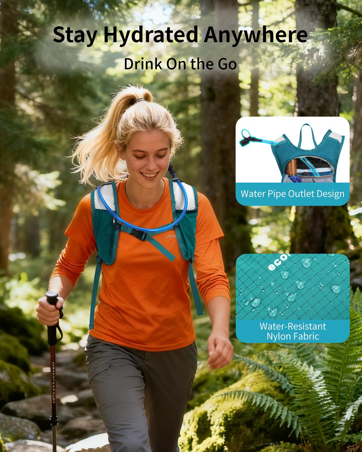 ECOHUB Hydration Backpack with 2L Water Bladder, Lightweight Running Hydration Pack for Men Women, Breathable Hiking Cycling Backpack for Outdoor Sports Marathon Travel - Image 6