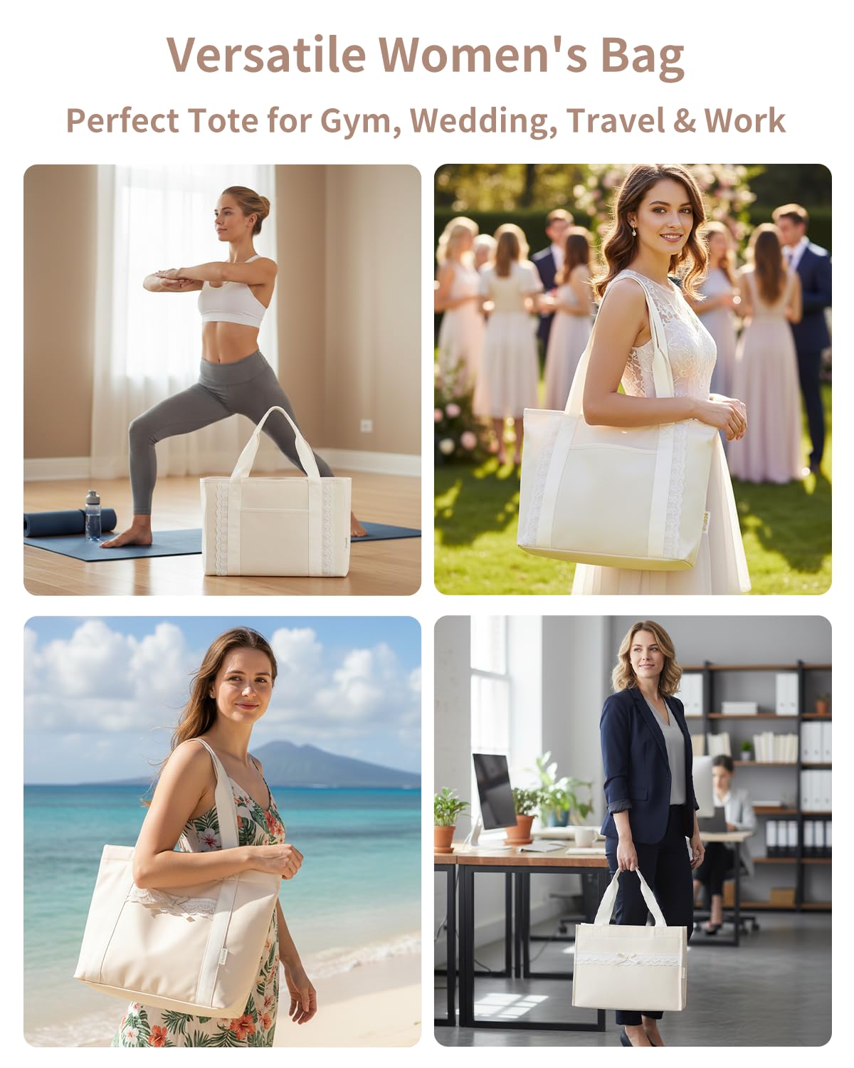 ECOHUB Lace Bows Canvas Tote Bag for Women, Suitable for Birthday, Beach, Wedding, Honeymoon - Image 6