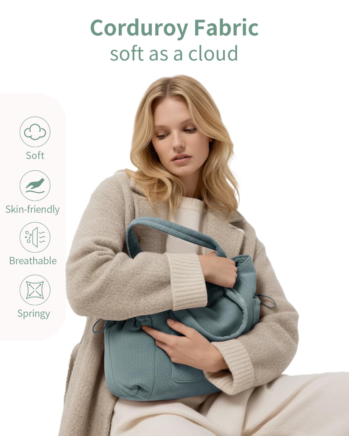 ECOHUB Large Corduroy Tote Bag for Women with Cup Holder & Luggage Sleeve & Laptop Compartment for Work Travel College Casual - Image 3