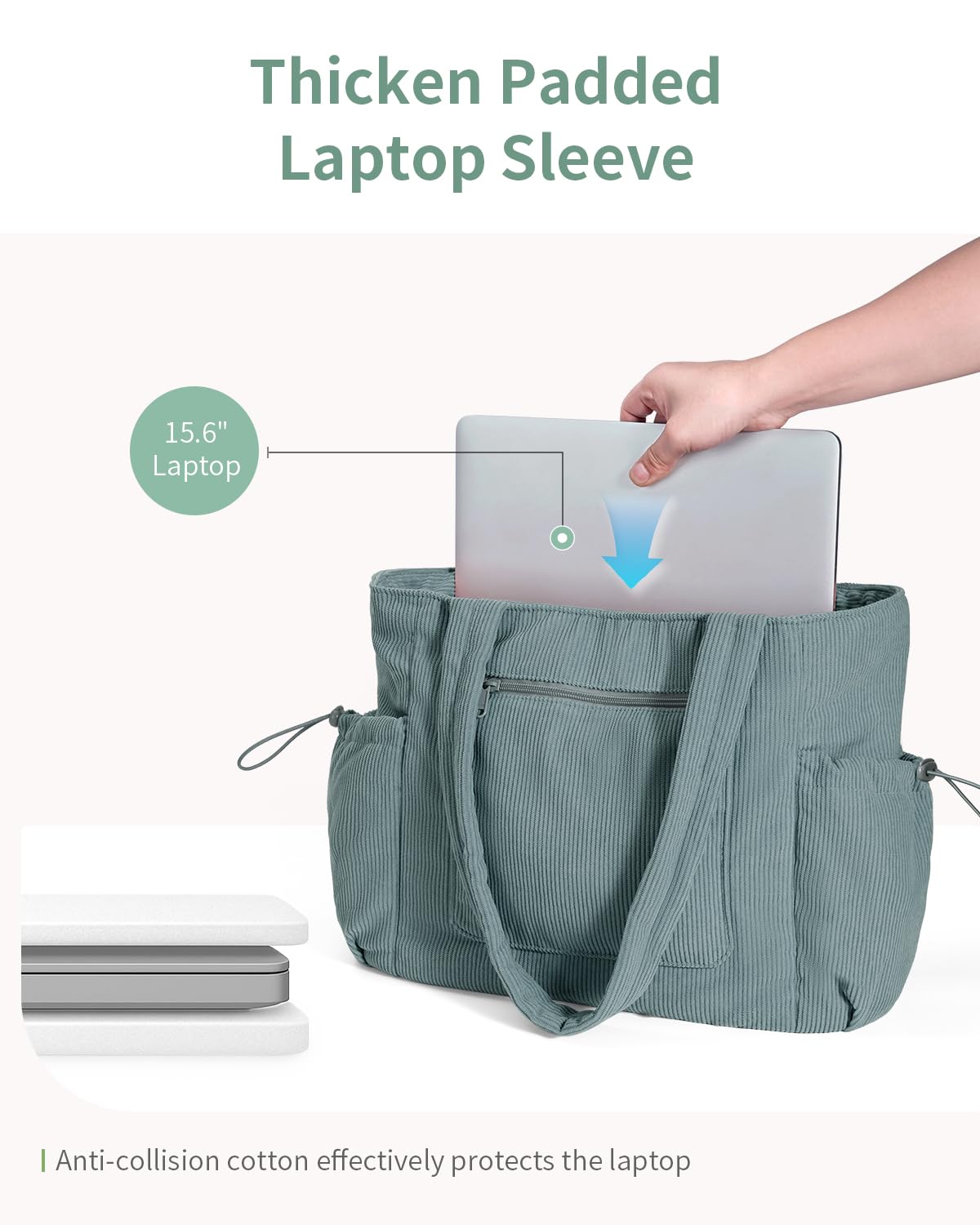 ECOHUB Large Corduroy Tote Bag for Women with Cup Holder & Luggage Sleeve & Laptop Compartment for Work Travel College Casual - Image 7