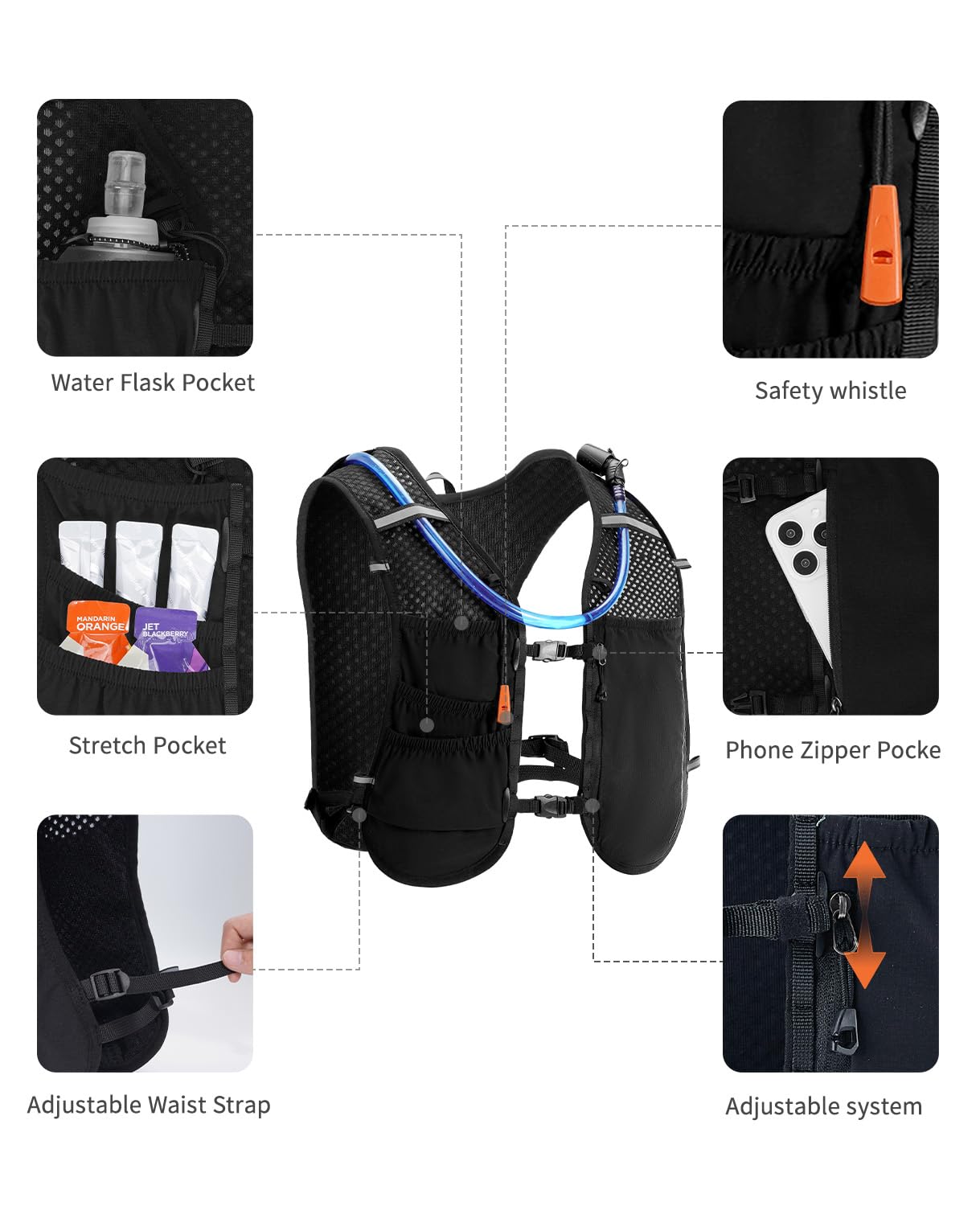 ECOHUB Running Hydration Vest Backpack,Lightweight Breathable Pack with 2L Water Bladder Bag Daypack for Hiking Trail Running Cycling Race Marathon for Women Men - Image 4