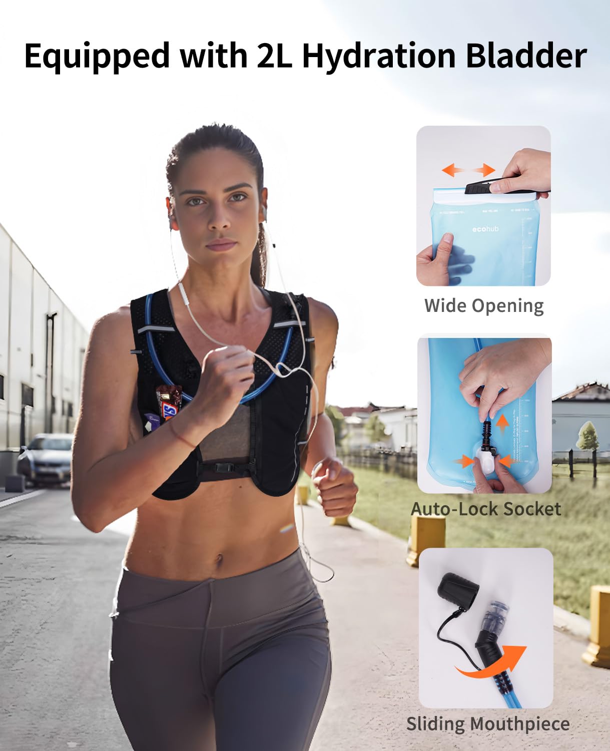 ECOHUB Running Hydration Vest Backpack,Lightweight Breathable Pack with 2L Water Bladder Bag Daypack for Hiking Trail Running Cycling Race Marathon for Women Men - Image 6