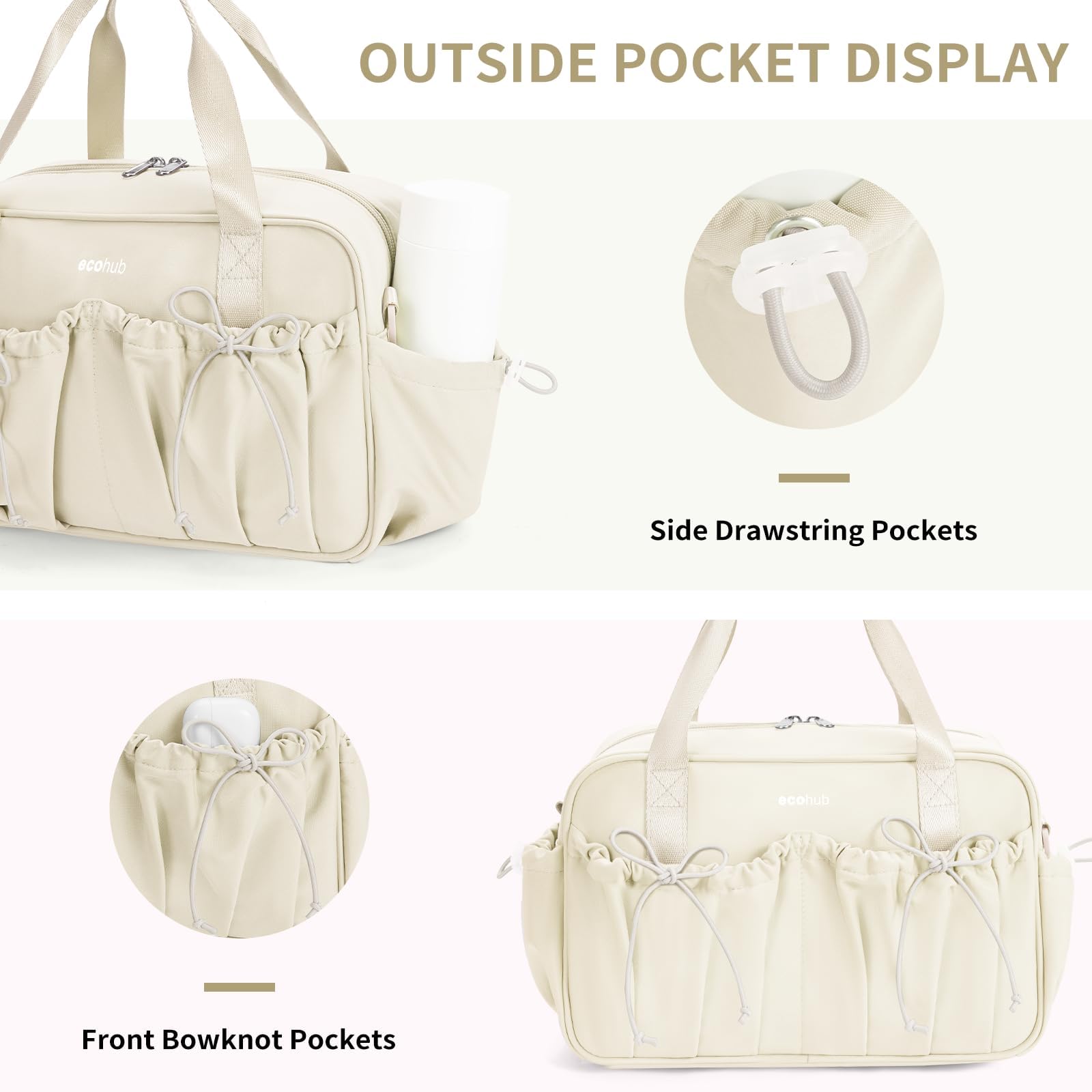 ECOHUB Small Gym Bag for Women, Mini Gym Duffle Bag with Wet Compartment, Bowknot Sports Bag, Cute Gym Tote Bag Dance Yoga Workout Travel Bags Beige - Image 3