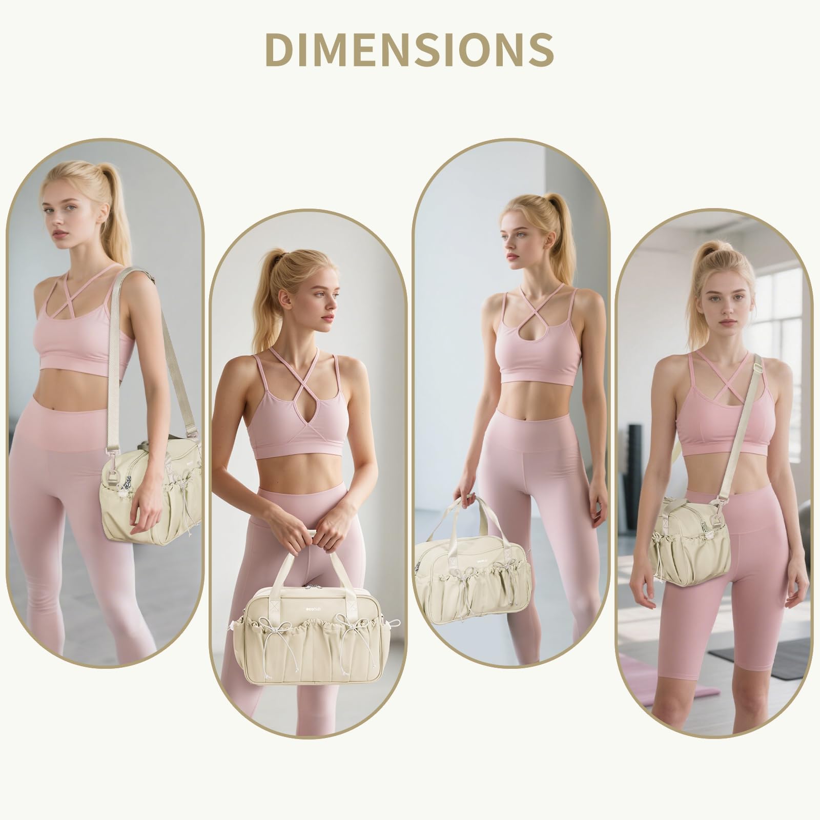 ECOHUB Small Gym Bag for Women, Mini Gym Duffle Bag with Wet Compartment, Bowknot Sports Bag, Cute Gym Tote Bag Dance Yoga Workout Travel Bags Beige - Image 7