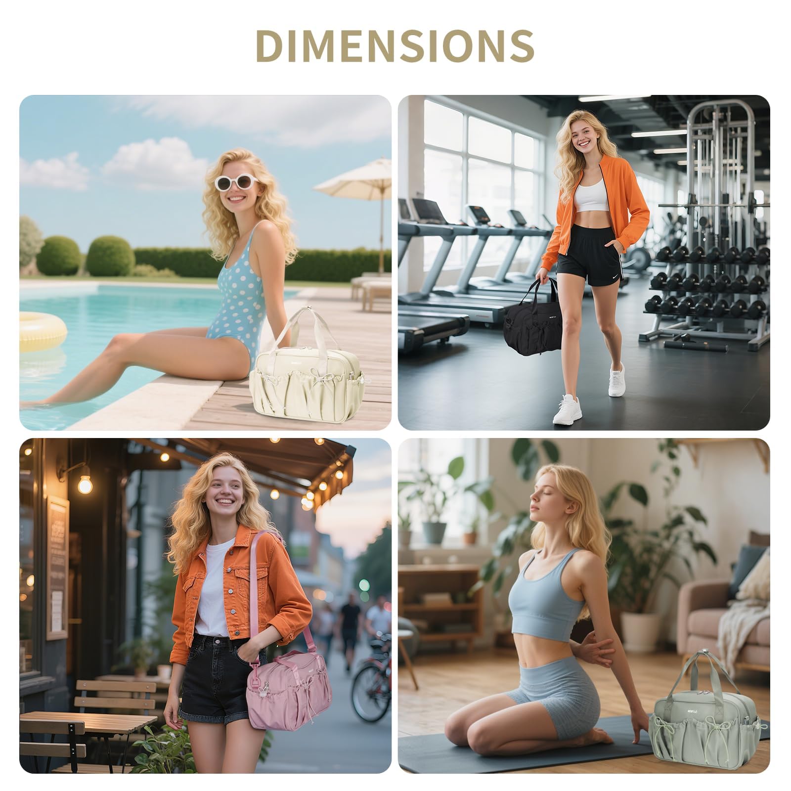 ECOHUB Small Gym Bag for Women, Mini Gym Duffle Bag with Wet Compartment, Bowknot Sports Bag, Cute Gym Tote Bag Dance Yoga Workout Travel Bags Beige - Image 8