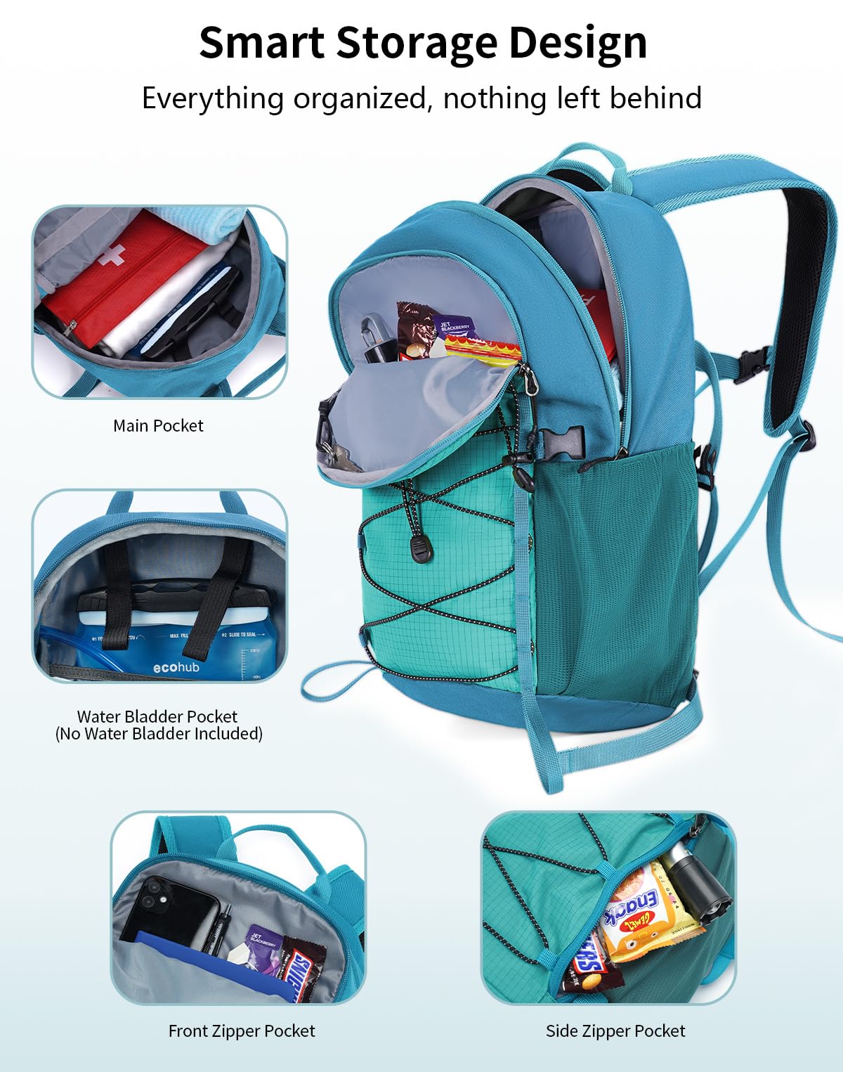 ECOHUB Small Hiking Backpack for Men Women, 20L Lightweight Travel Backpacks Water Resistant Camping Cycling Hiking Daypack - Image 3