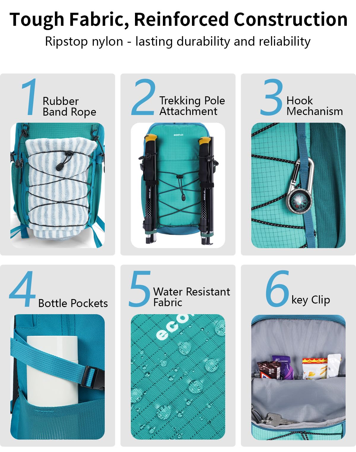 ECOHUB Small Hiking Backpack for Men Women, 20L Lightweight Travel Backpacks Water Resistant Camping Cycling Hiking Daypack - Image 7