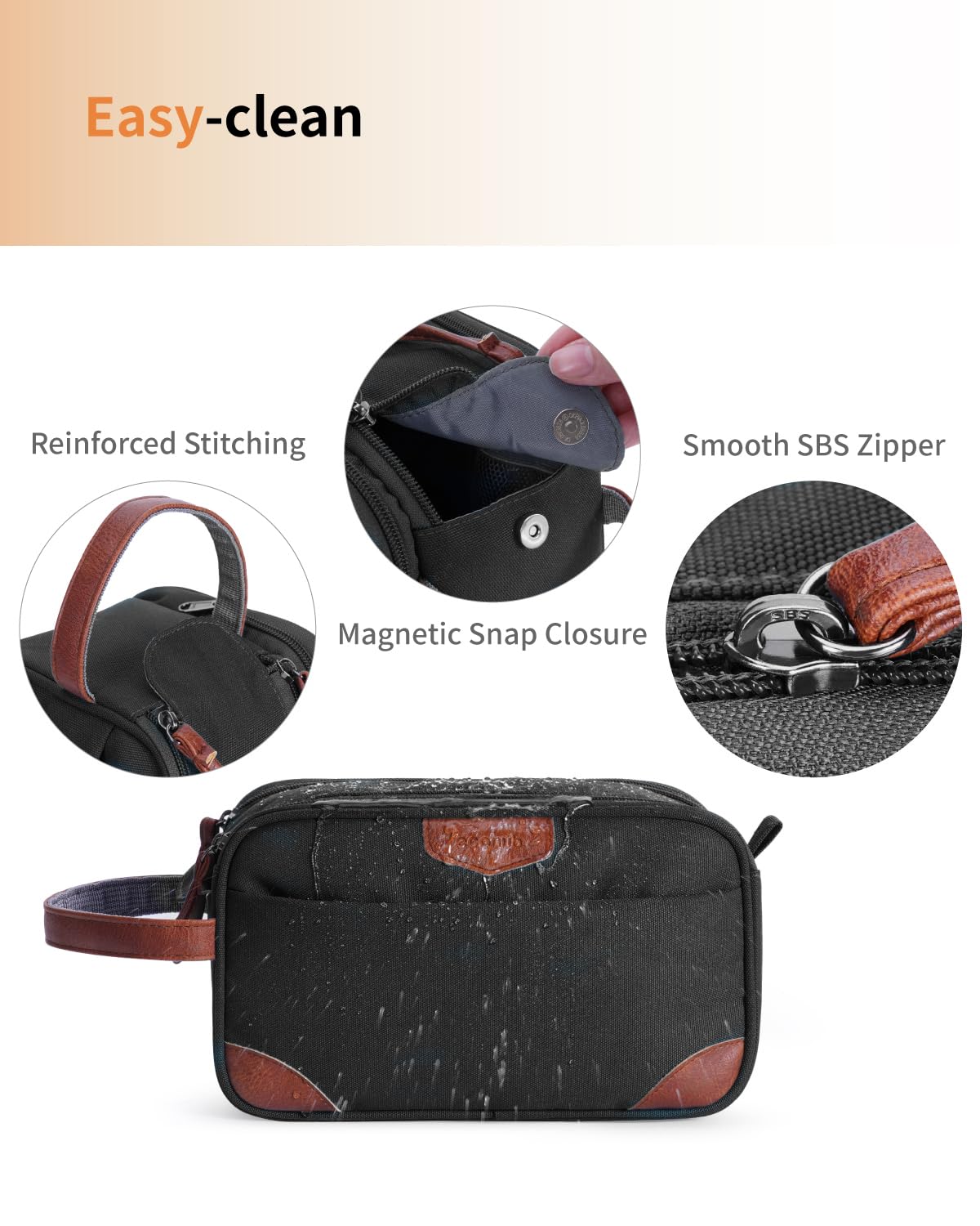 ECOHUB Toiletry Bag for Men, Travel Essentials Toiletries Bag, Water-Resistant Shaving Dopp Kit, Wide-Open Dual Zipper Cosmetic Makeup Organizer Bag Fit Full Size Toiletries, Black - Image 5