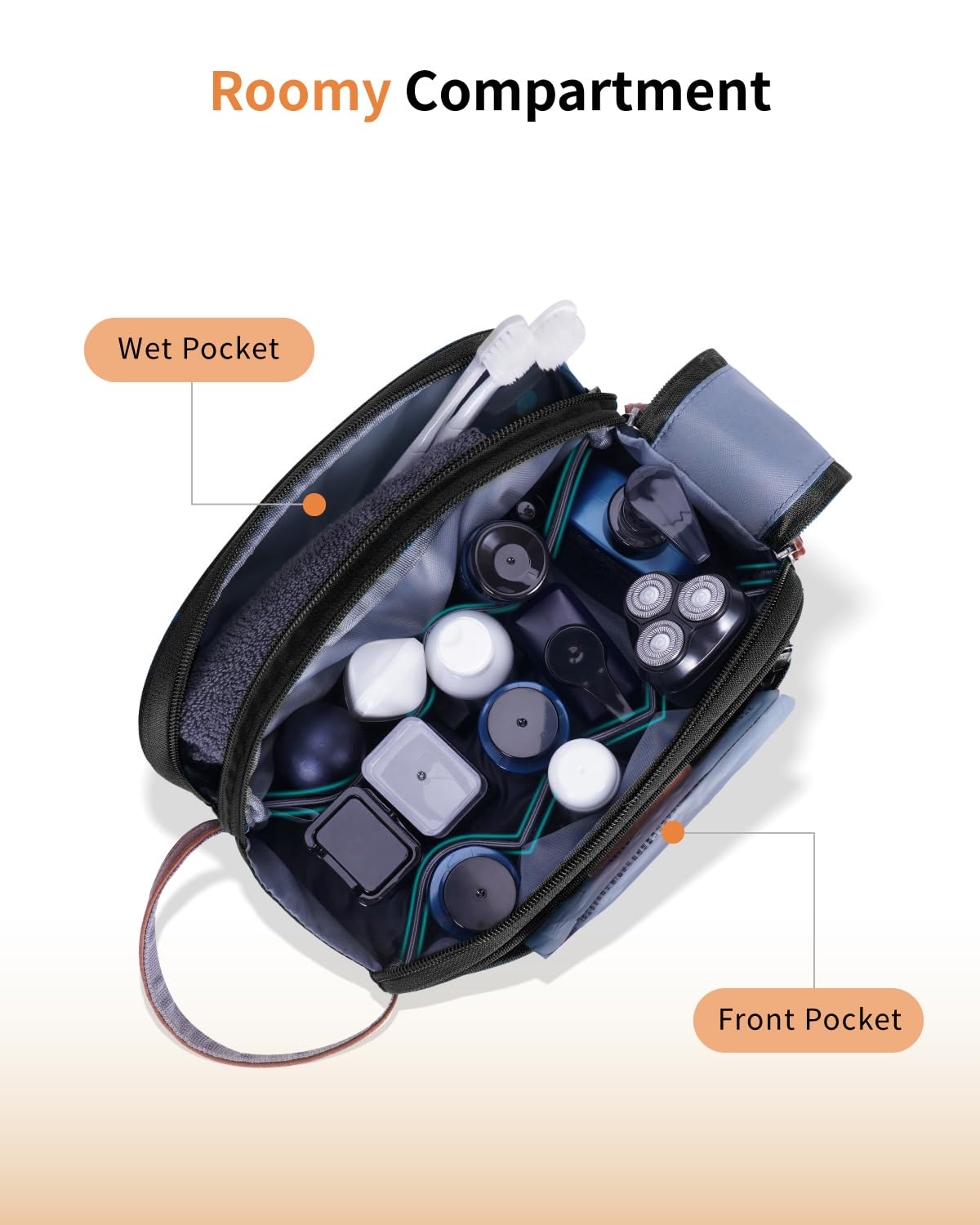 ECOHUB Toiletry Bag for Men, Travel Essentials Toiletries Bag, Water-Resistant Shaving Dopp Kit, Wide-Open Dual Zipper Cosmetic Makeup Organizer Bag Fit Full Size Toiletries, Black - Image 6