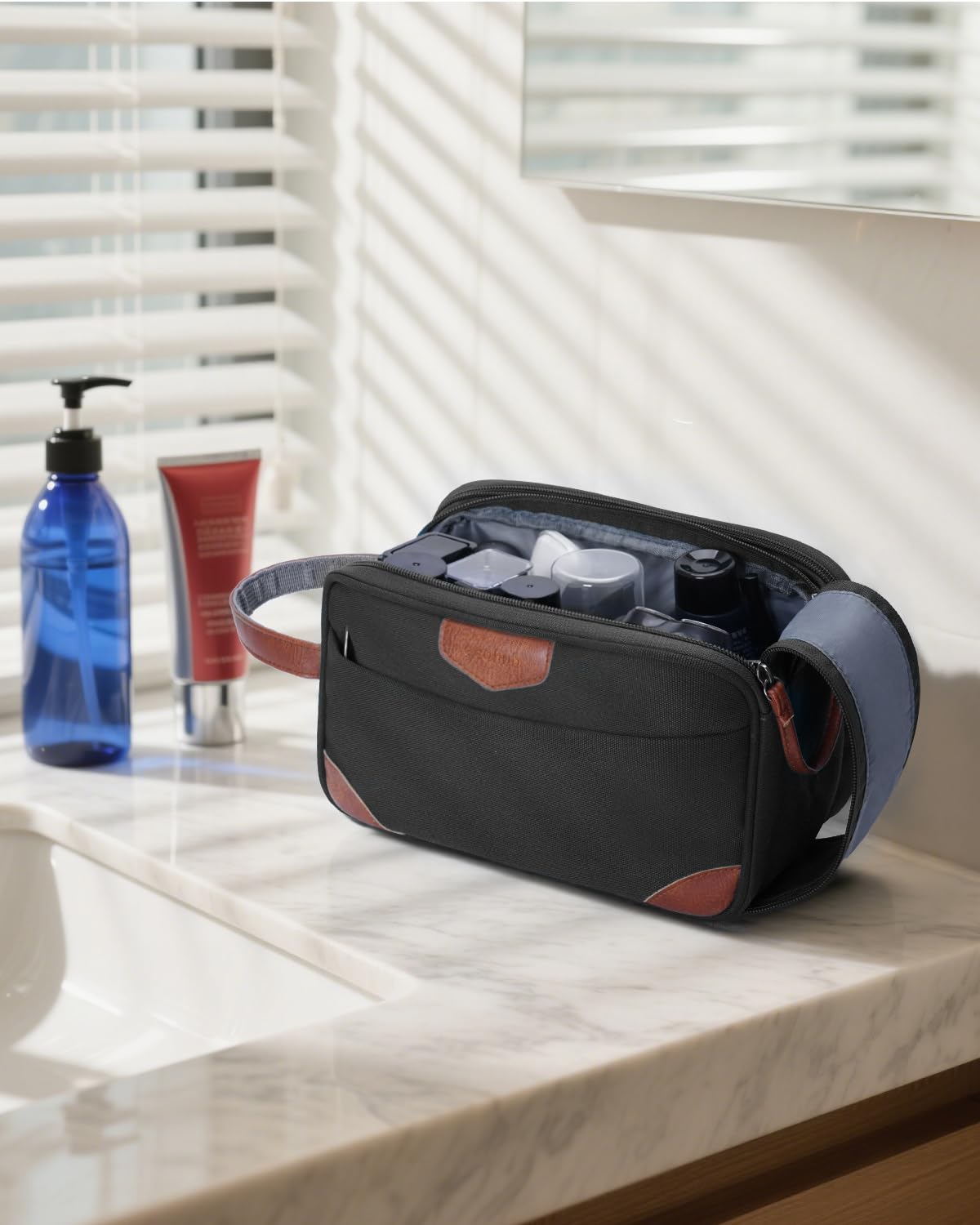 ECOHUB Toiletry Bag for Men, Travel Essentials Toiletries Bag, Water-Resistant Shaving Dopp Kit, Wide-Open Dual Zipper Cosmetic Makeup Organizer Bag Fit Full Size Toiletries, Black - Image 7