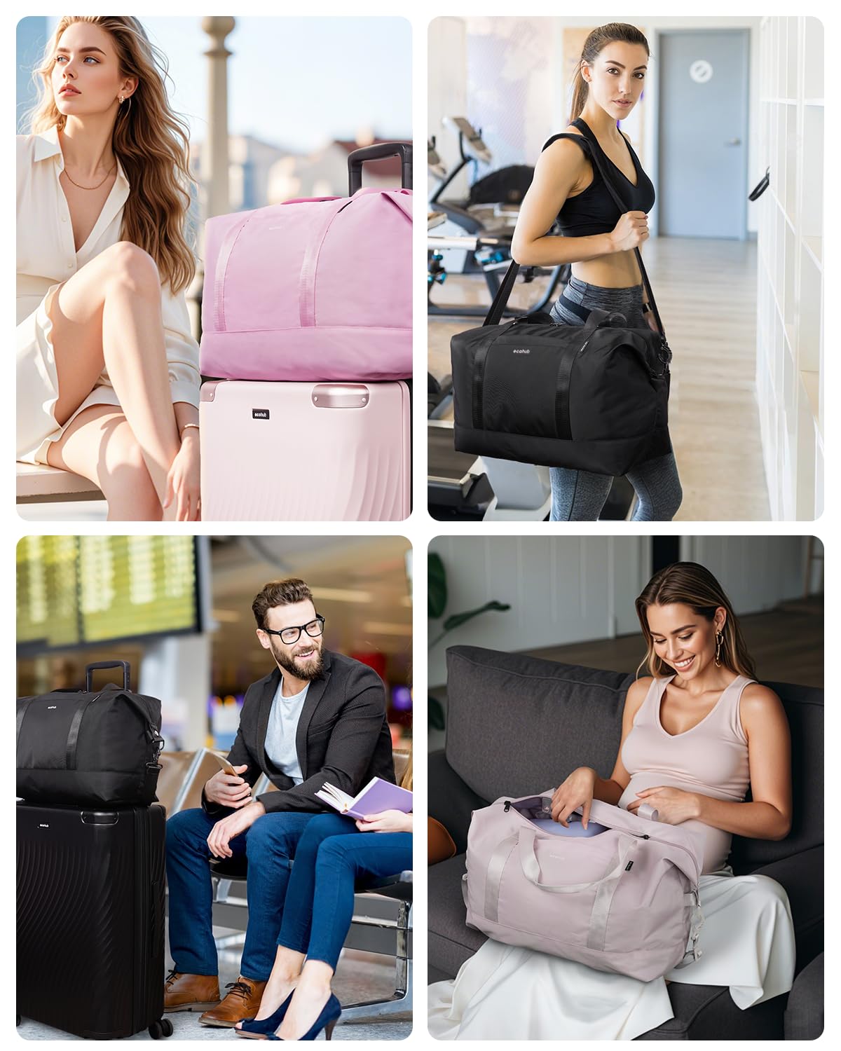 ECOHUB Travel Duffel Bag, Water Resistant Weekender Bag Carry On Bags for Women, Sport Gym Bags for Men, Hospital Bag for Labor and Delivery, Overnight Bag Luggage Bag with Trolley Sleeve 30L Pink - Image 8