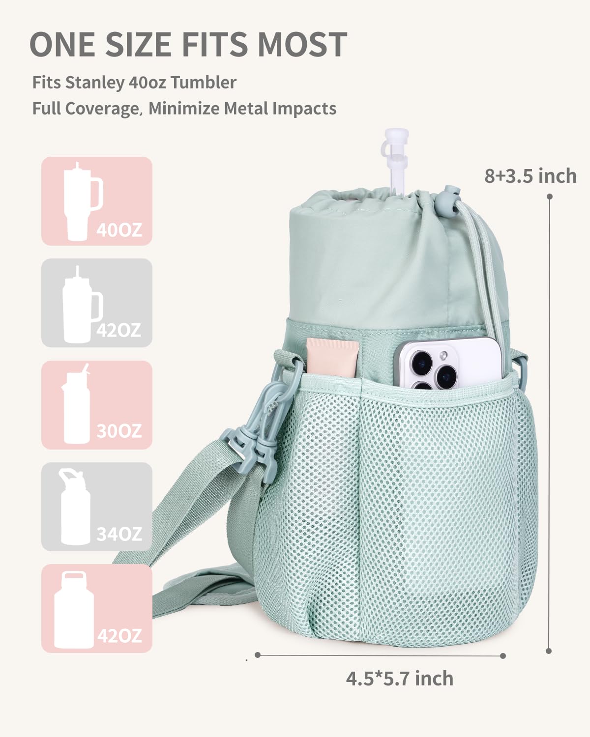 ECOHUB Water Bottle Holder & Travel Backpack - Stanley Cup 40oz Tumbler Carrier with Strap and 18x14x8 Spirit Airlines Approved Personal Item Backpack, Multi-Pocket, USB Charging Hole - Image 3