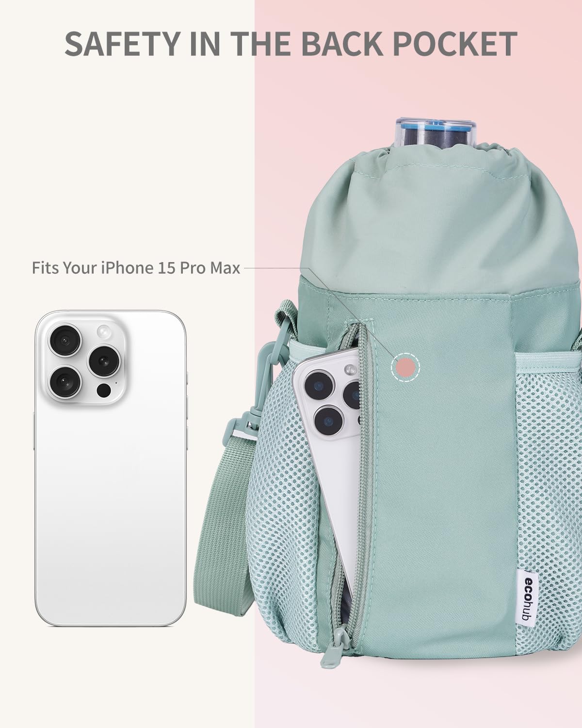 ECOHUB Water Bottle Holder & Travel Backpack - Stanley Cup 40oz Tumbler Carrier with Strap and 18x14x8 Spirit Airlines Approved Personal Item Backpack, Multi-Pocket, USB Charging Hole - Image 8