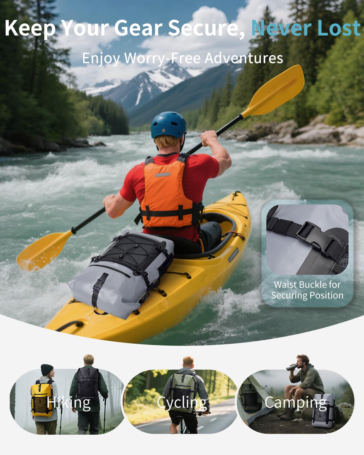 ECOHUB Waterproof Backpack for Women Men, 30L Roll-Top Closure Heavy Duty Dry Bag for Travel with IPX8 Waterproof Phone Case - Image 7