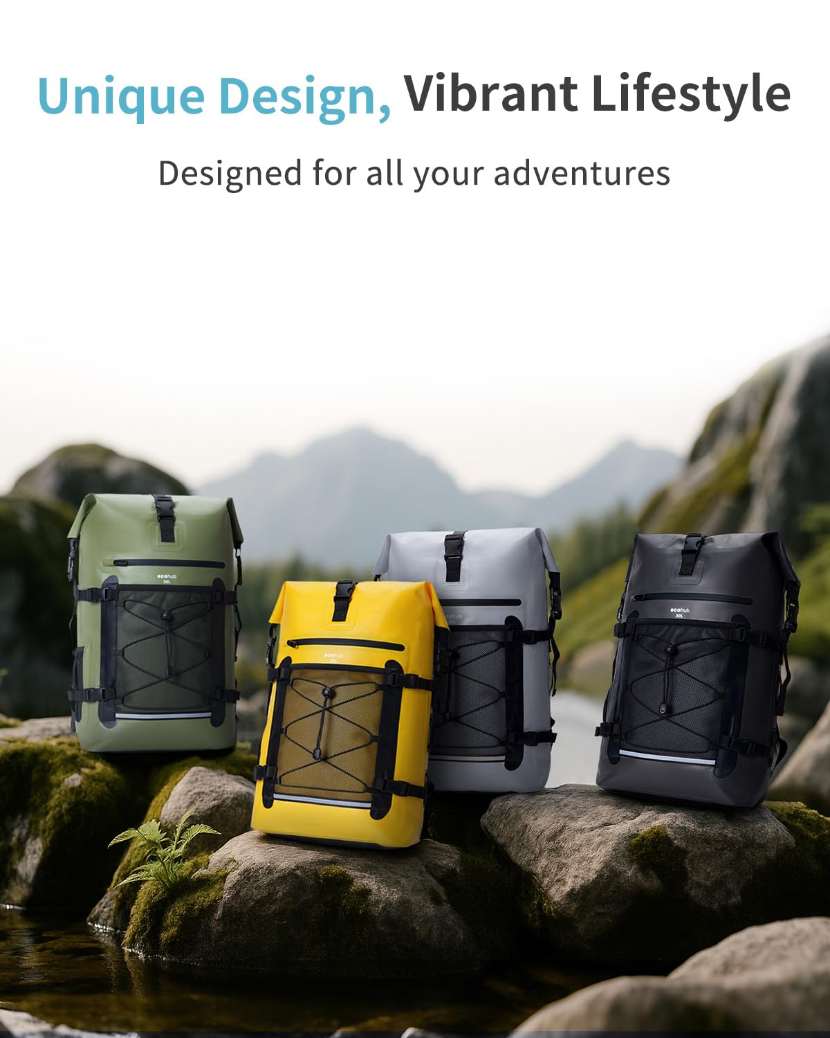 ECOHUB Waterproof Backpack for Women Men, 30L Roll-Top Closure Heavy Duty Dry Bag for Travel with IPX8 Waterproof Phone Case - Image 8