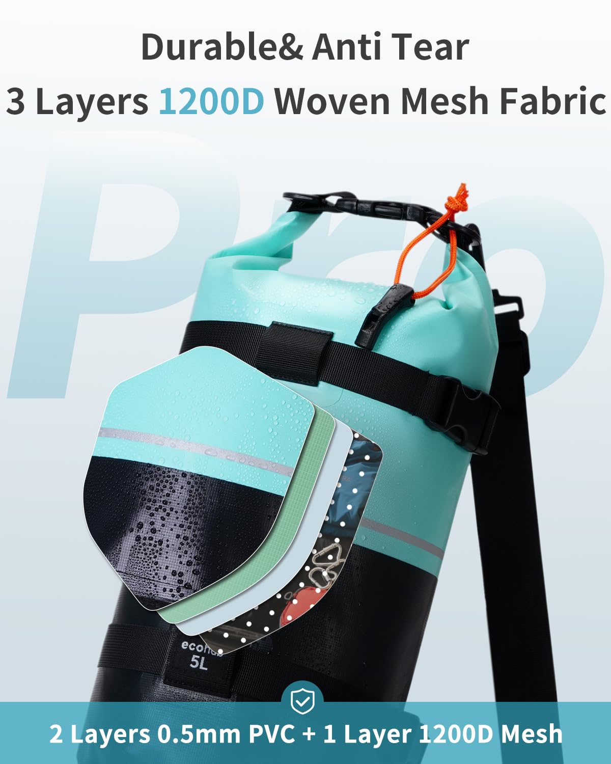 ECOHUB Waterproof Dry Bag for Women Men, 5L/10L/20L Roll Top Lightweight Dry Storage Bag Backpack for Travel Kayaking Hiking Floating with Waterproof Phone Case - Image 4